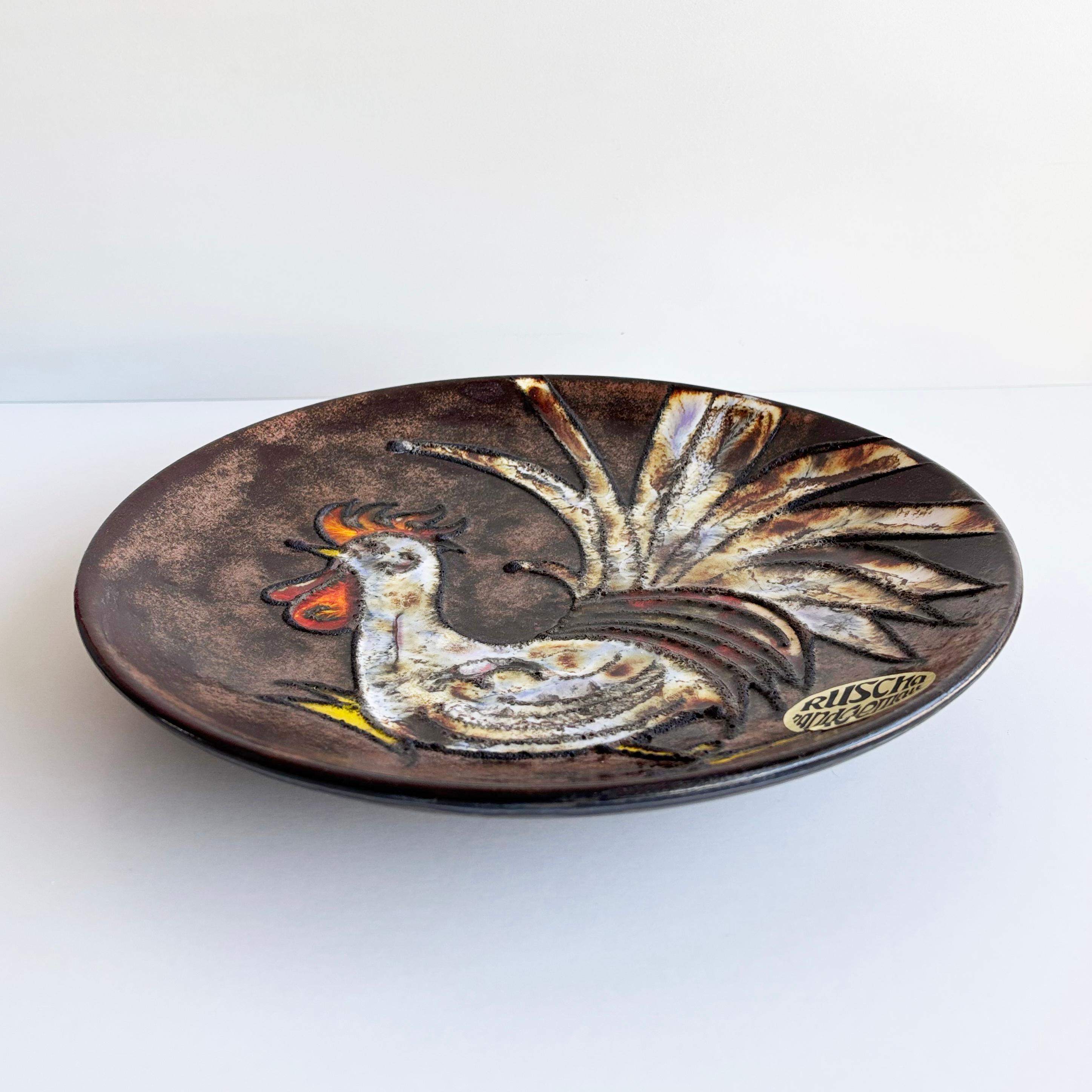 1960's Ruscha Keramik 'Hahn' Dekorative Wandteller (Deutsch) im Angebot