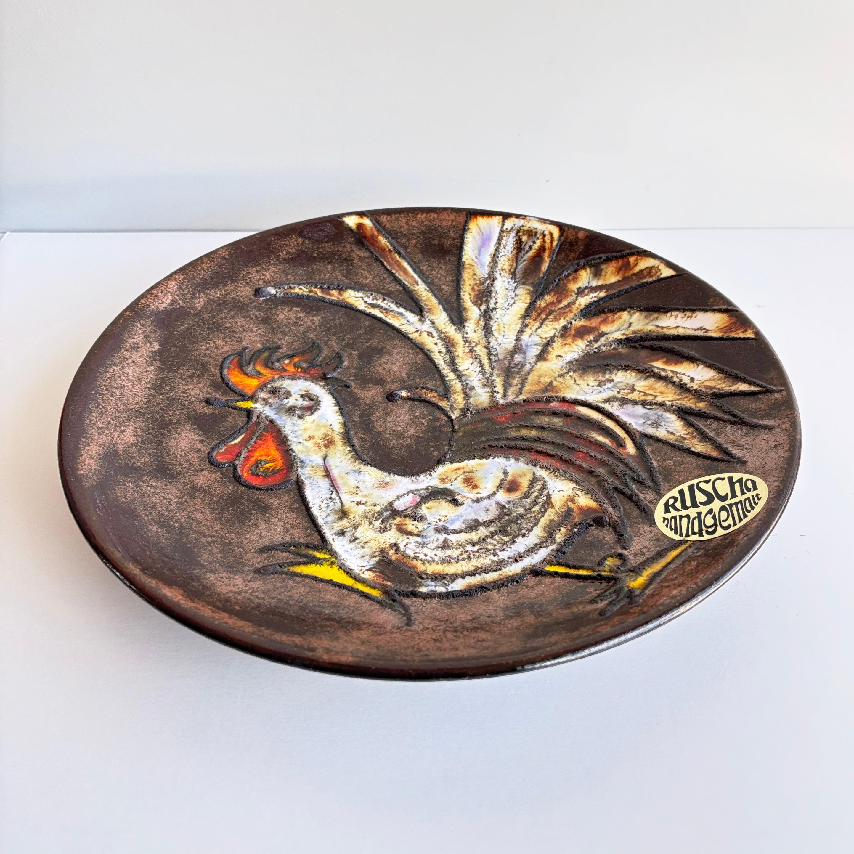 1960's Ruscha Keramik 'Hahn' Dekorative Wandteller (Mitte des 20. Jahrhunderts) im Angebot