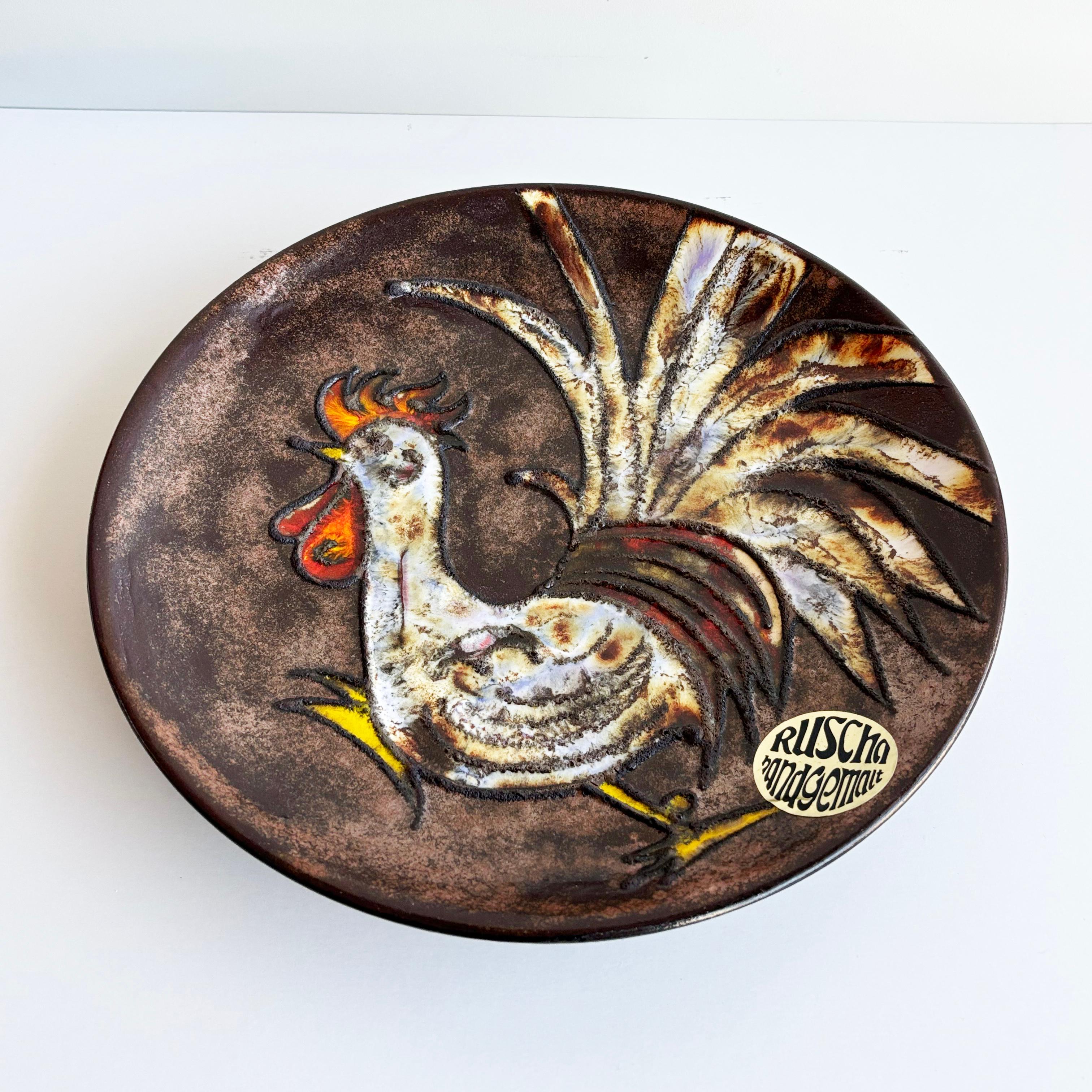 1960's Ruscha Keramik 'Hahn' Dekorative Wandteller im Angebot 1