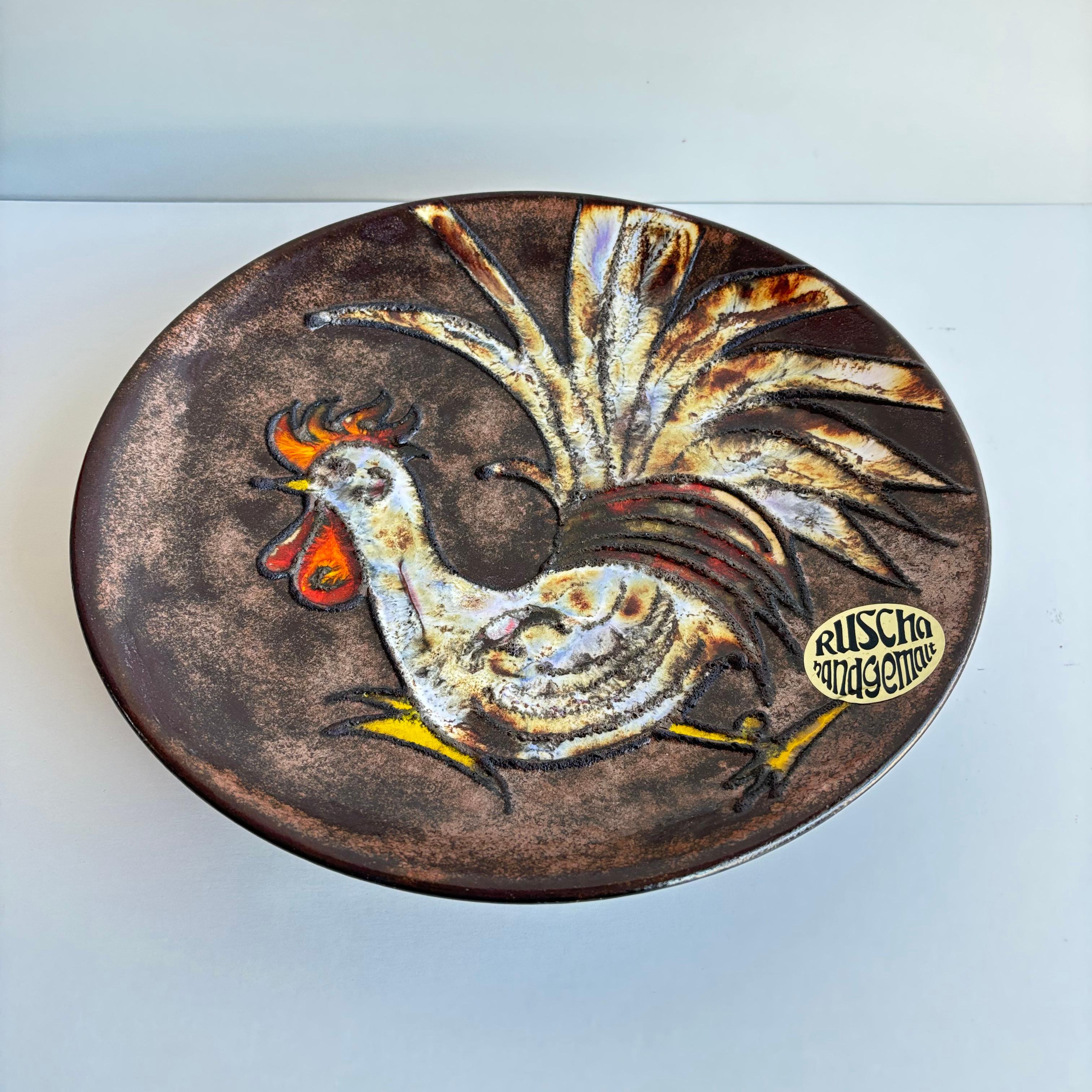 1960's Ruscha Keramik 'Hahn' Dekorative Wandteller im Angebot 2