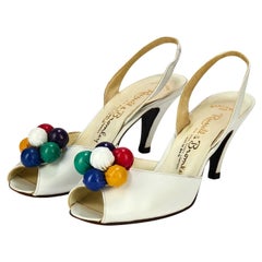 1960s Russell and Bromley White Peep Toe Shoes