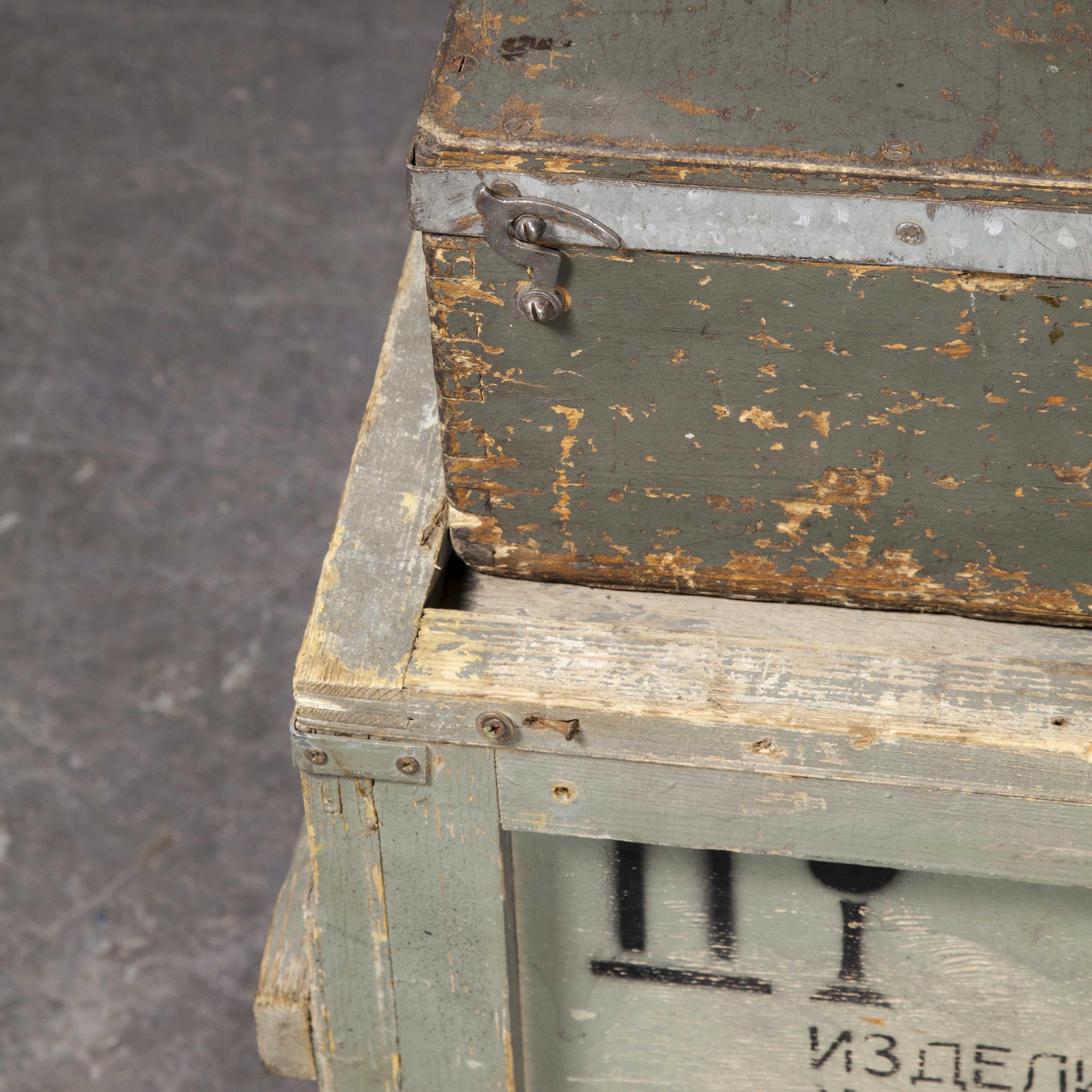 1960s Russian Industrial Equipment Boxes, Side Tables, Set of Three Boxes In Good Condition For Sale In Hook, Hampshire