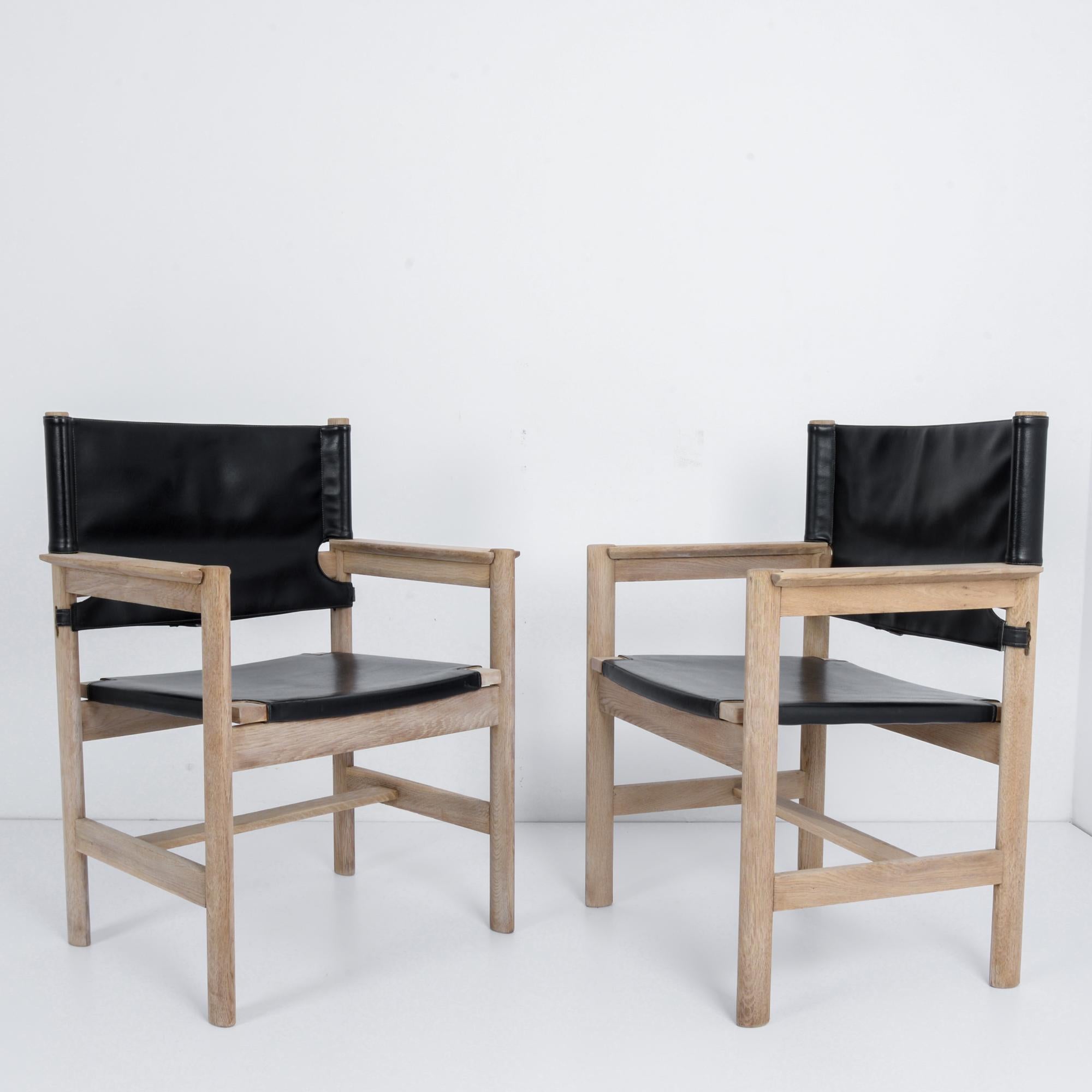 Mid-20th Century 1960s Russian Leather Upholstered Armchairs, a Pair