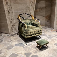 Wenzel Friedrich, 1960s Rustic Lodge Chair and Foot Stool Austrian Horn