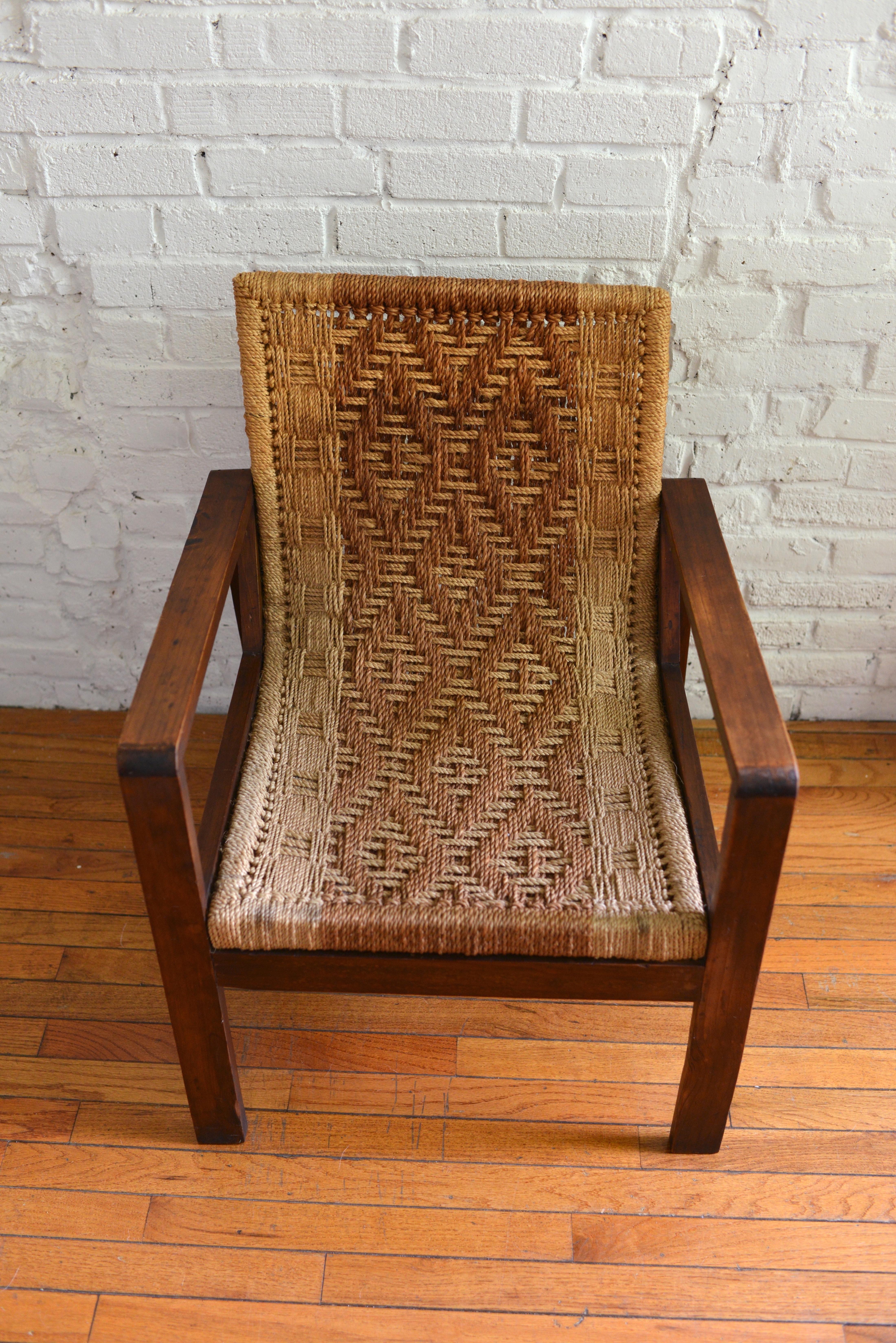 Unknown 1960s Rustic Pine And Rush Spanish-Inspired Lounge Chair