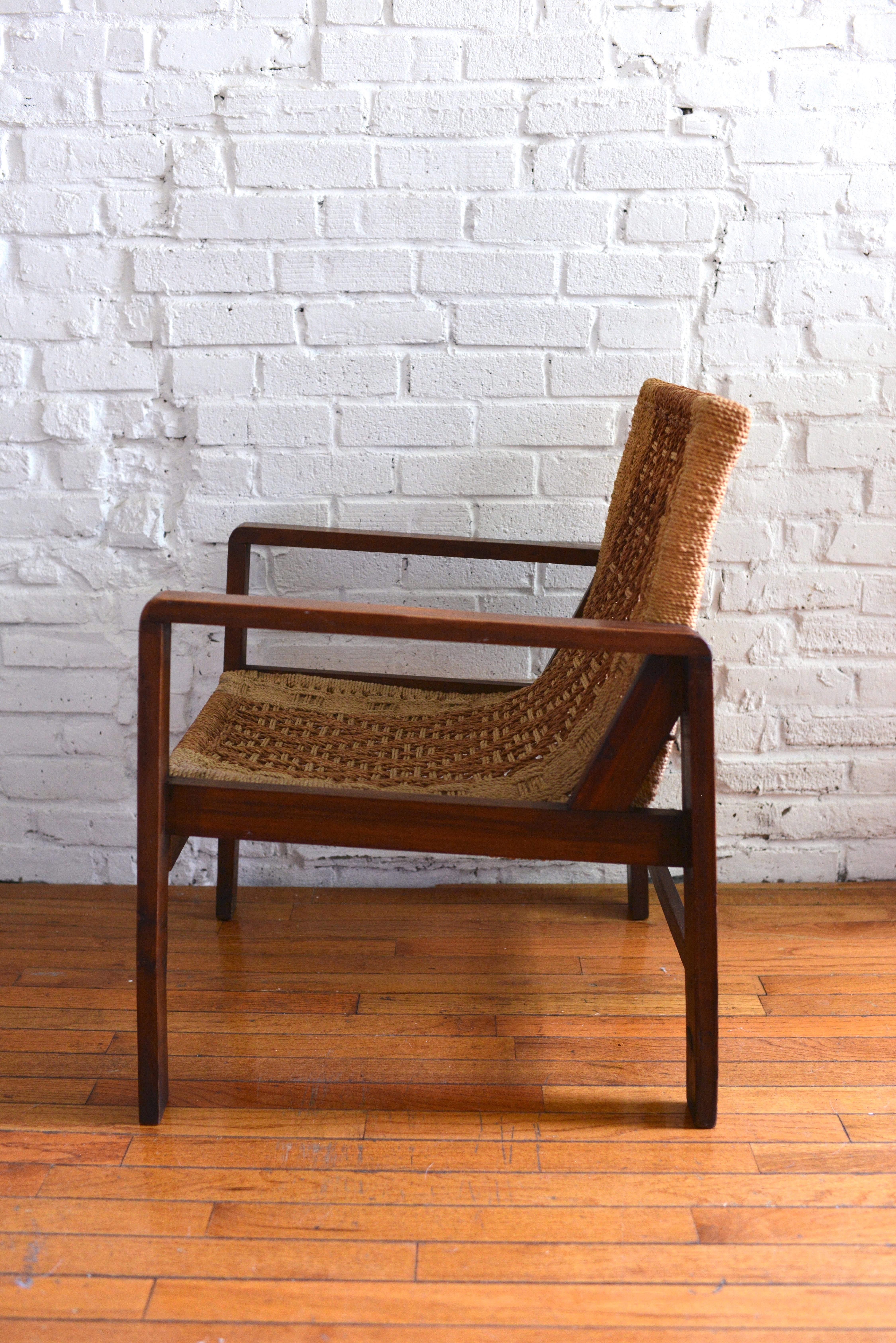 1960s Rustic Pine And Rush Spanish-Inspired Lounge Chair 1