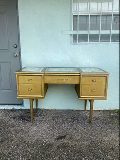 Bureau de toilette des années 1960, RWAY, peint en or, avec un plateau en miroir
