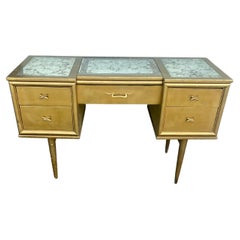 1960s Rway Gold Painted Mirrored Top Vanity Desk 
