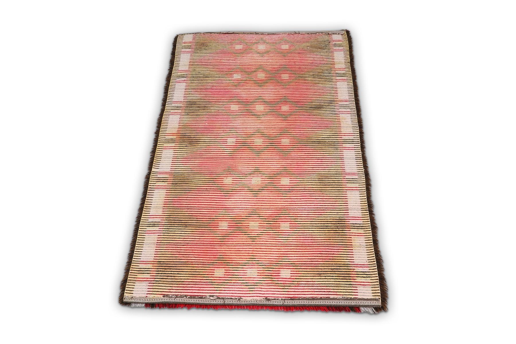 Swedish 1960s Rya Diamond Patterned Rya Rug For Sale