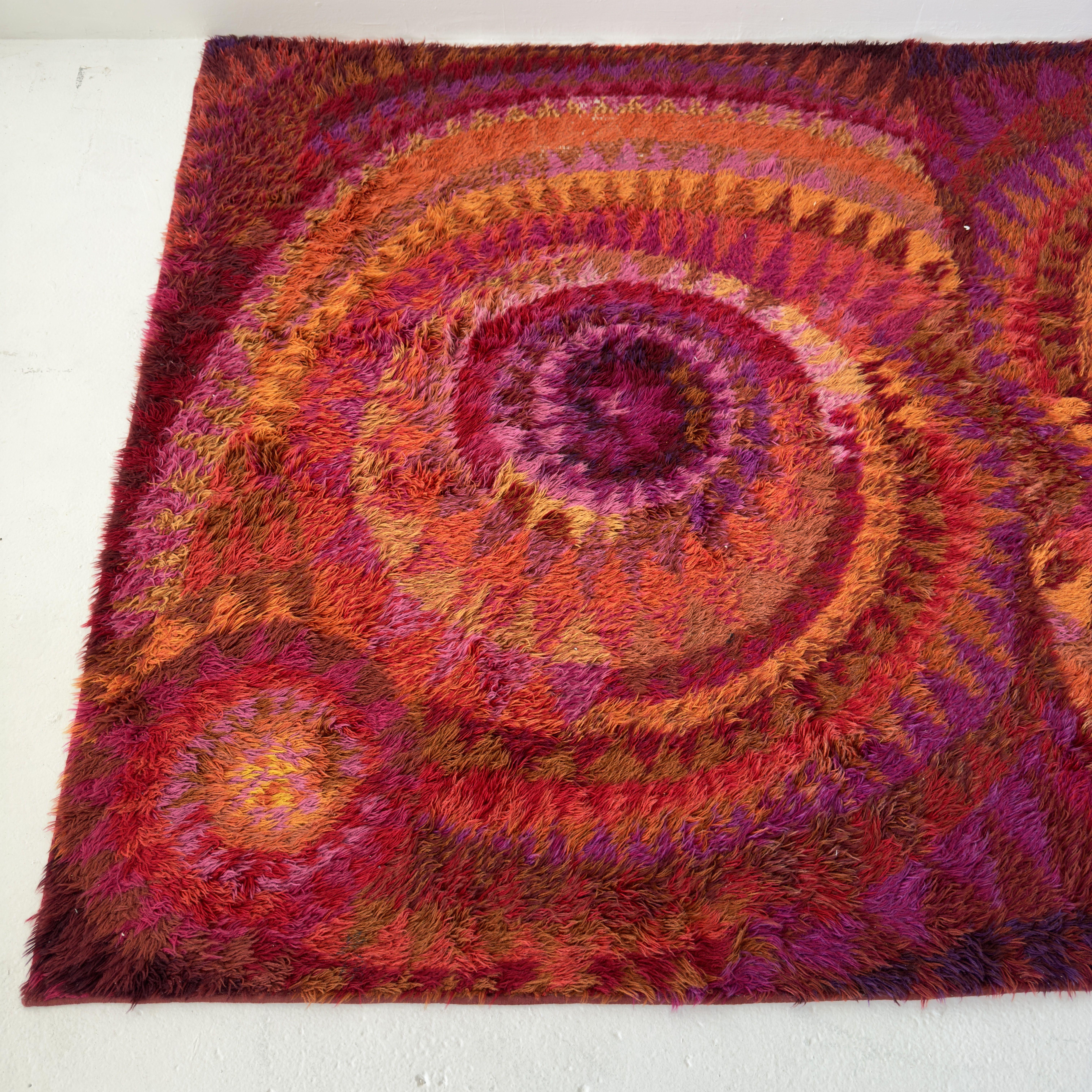 Mid-Century Modern 1960s Rya Rug by Finnish Textile Artist Marjatta Metsovaara