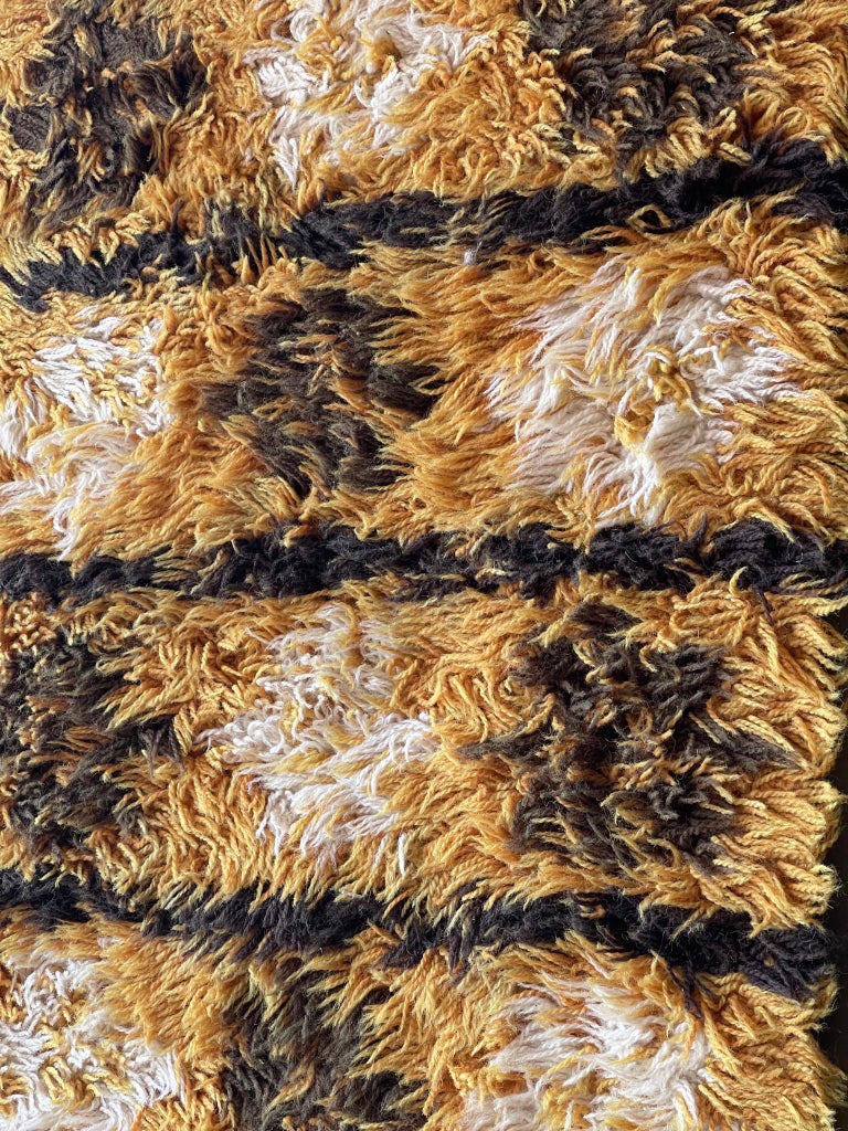 1960s Rya Rug from Sweden in Brown, Yellow and White Tones For Sale at ...