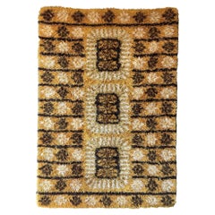 Vintage 1960s Rya Rug from Sweden in Brown, Yellow and White Tones