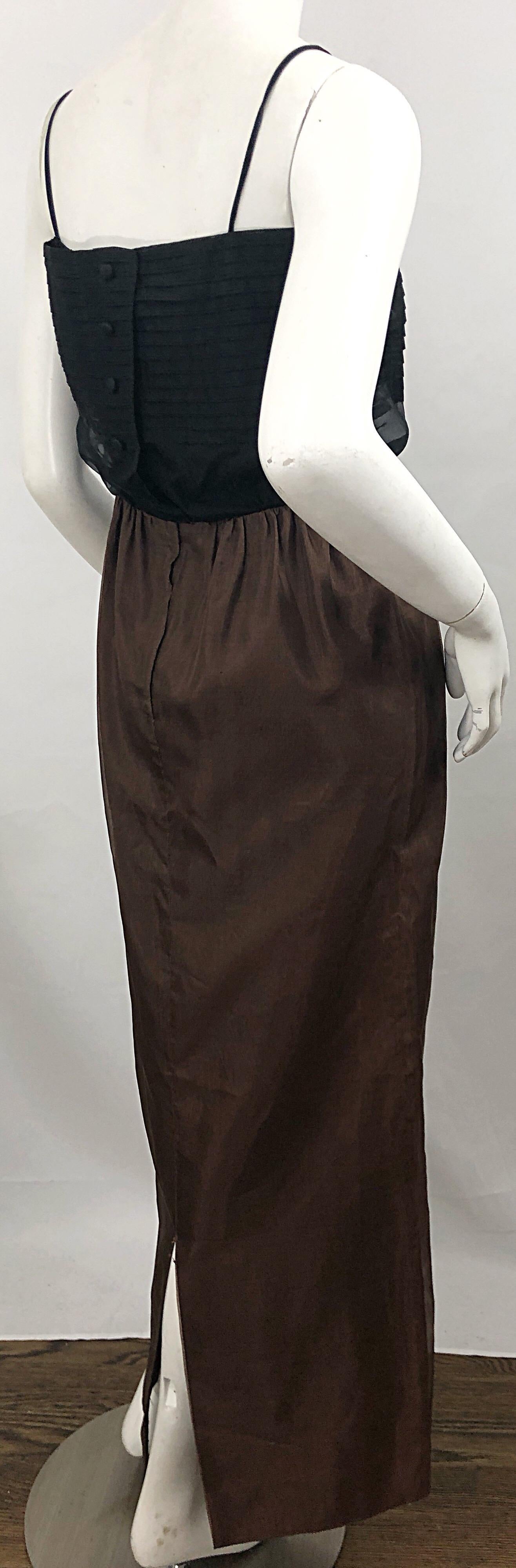 1960s S. Howard Hirsh Chocolate Brown + Black Silk Chiffon Vintage 60s Gown For Sale 7