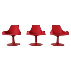 1960s Saarinen Style Red Molded Plastic Pedestal Armchairs, Set of 3