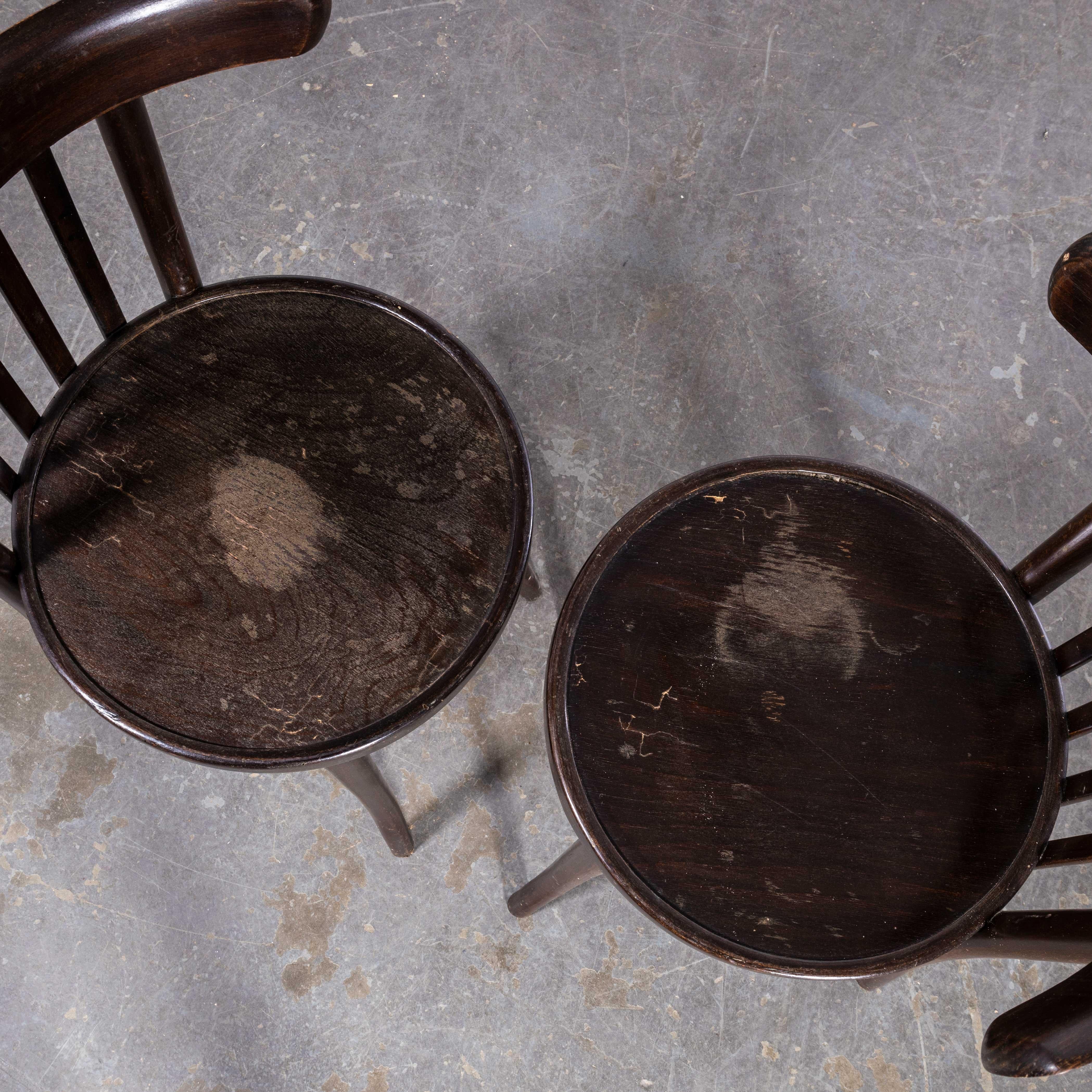 European 1960s Saddle Back Bistro Dark Walnut Dining Chair, Pair For Sale
