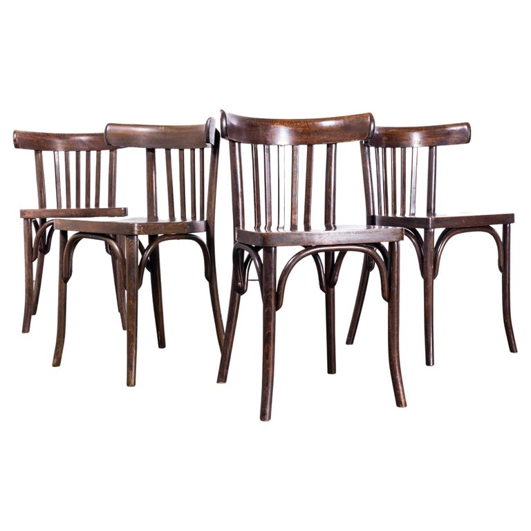 1960's Saddle Back Bistro Dark Walnut Dining Chair Set Of Four For