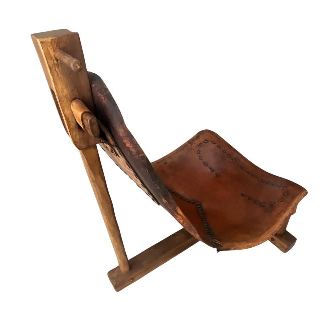 1960s Saddle Leather & Wood Lounge Chair with Ottoman 5