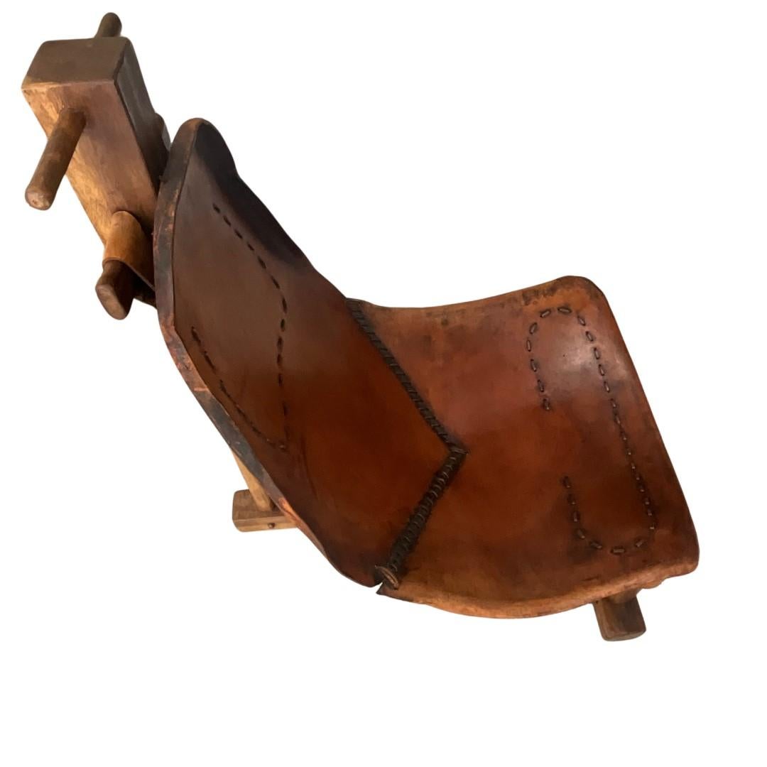 1960s Saddle Leather & Wood Lounge Chair with Ottoman 2