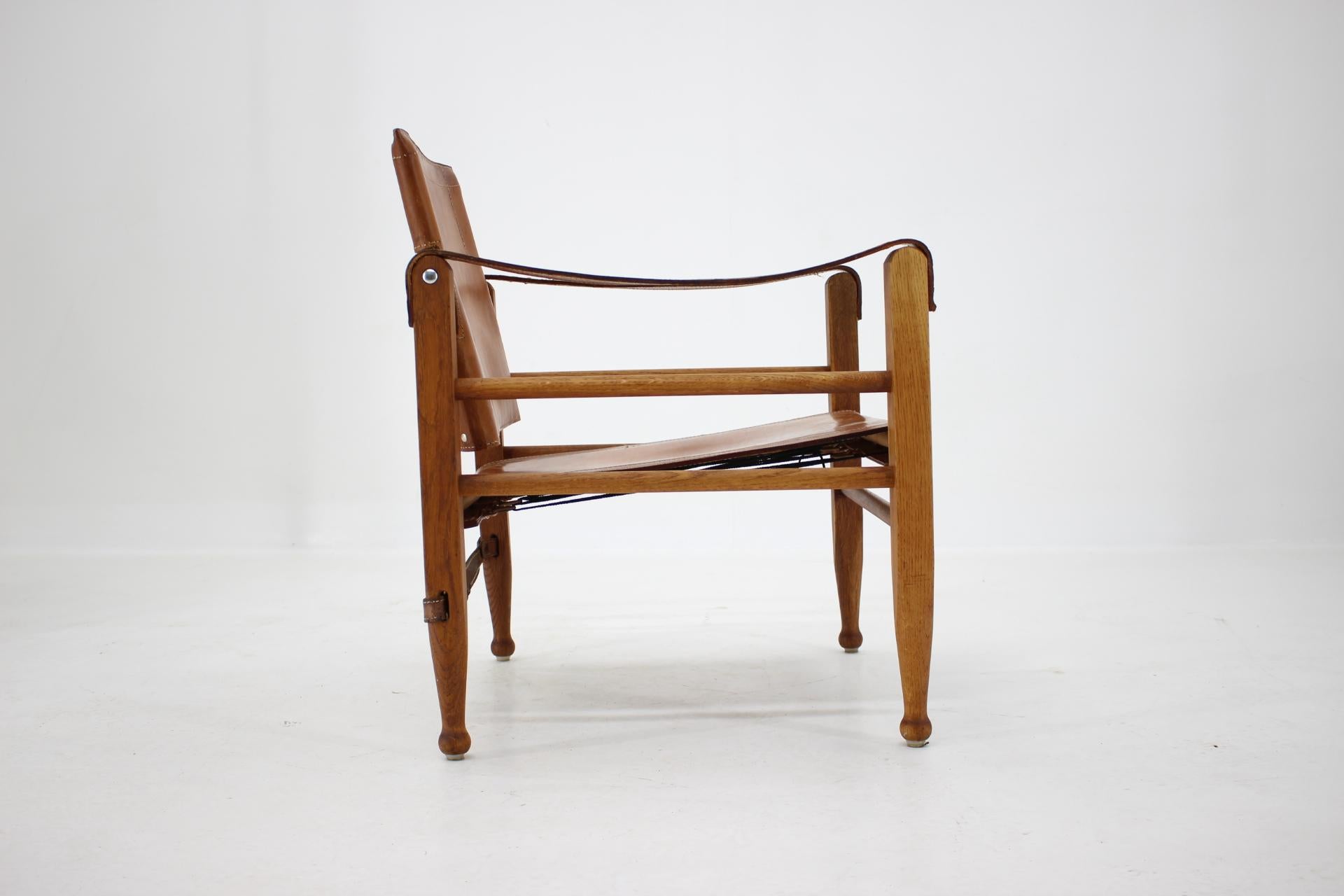Mid-Century Modern 1960s Safari Chair in Oak and Leather, Denmark