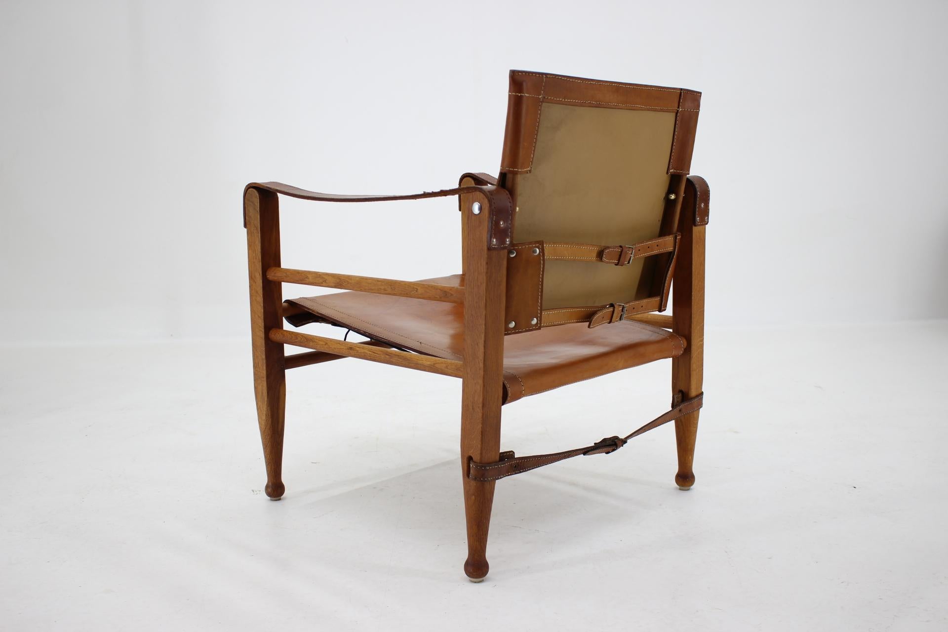 1960s Safari Chair in Oak and Leather, Denmark In Good Condition In Praha, CZ