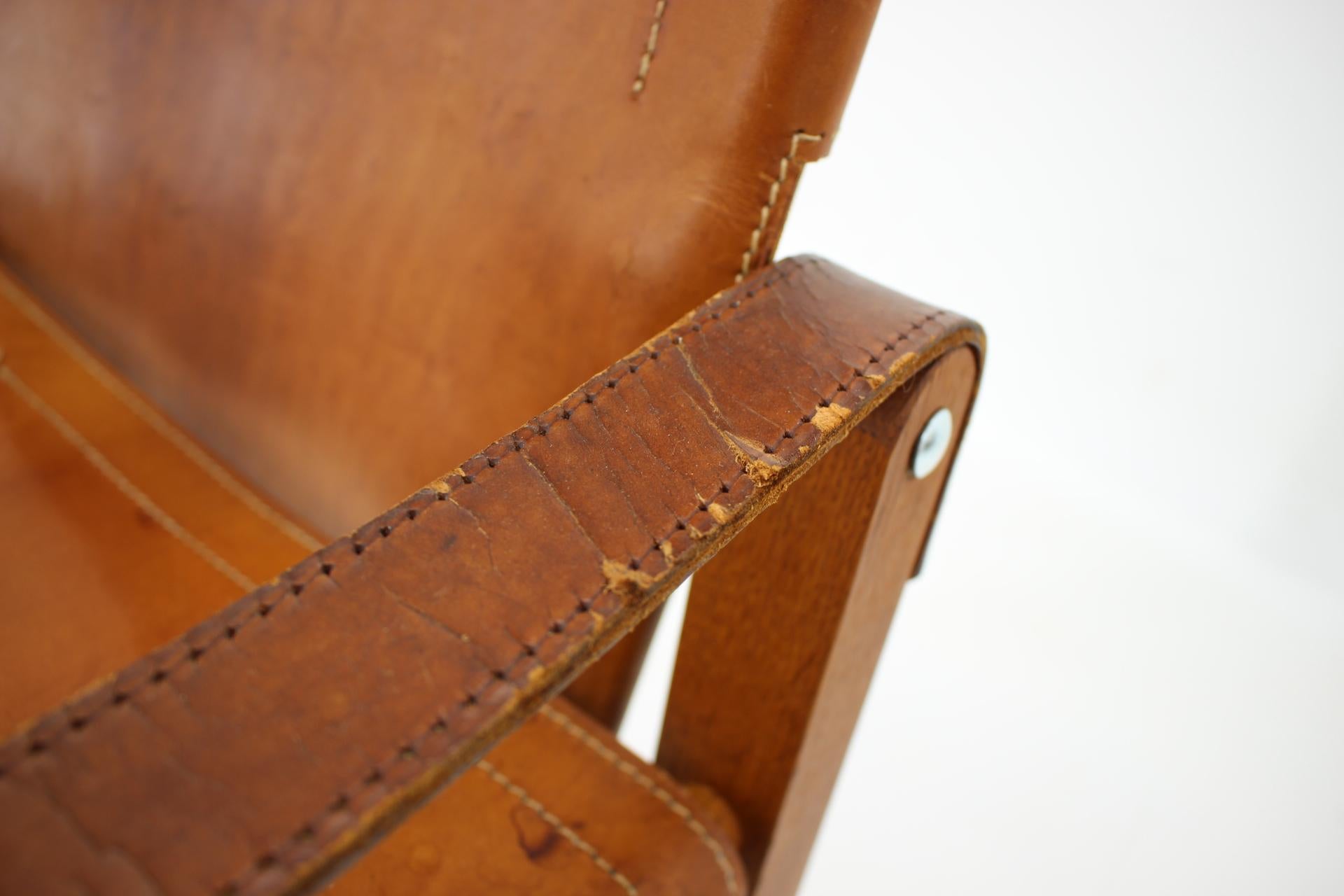 Mid-20th Century 1960s Safari Chair in Oak and Leather, Denmark