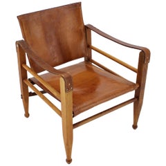 1960s Safari Chair in Oak and Leather, Denmark