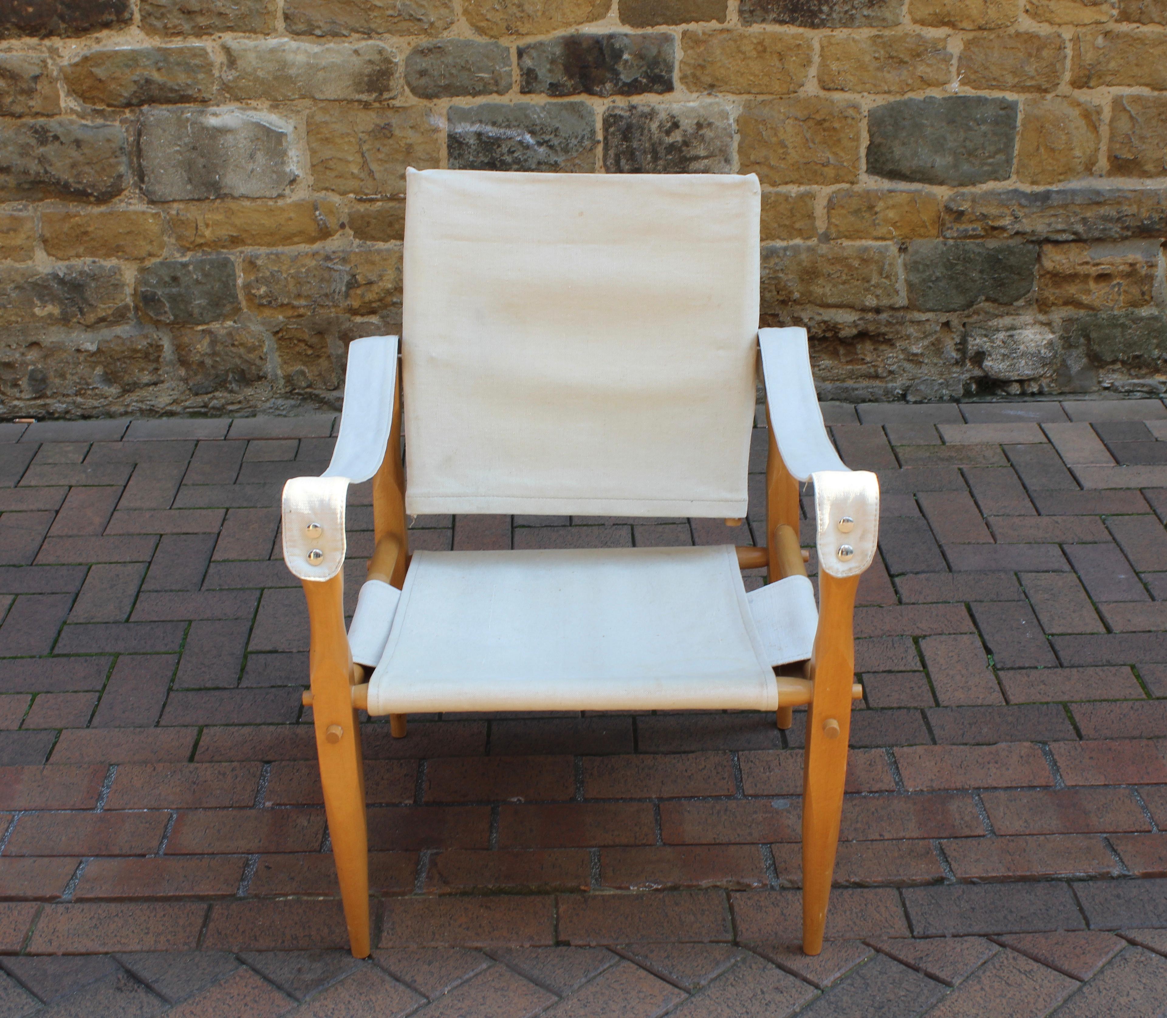 Mid-Century Modern 1960s 'Safari' Chair Wilhelm Kienzle Canvass Seat, Back and a Beech Frame