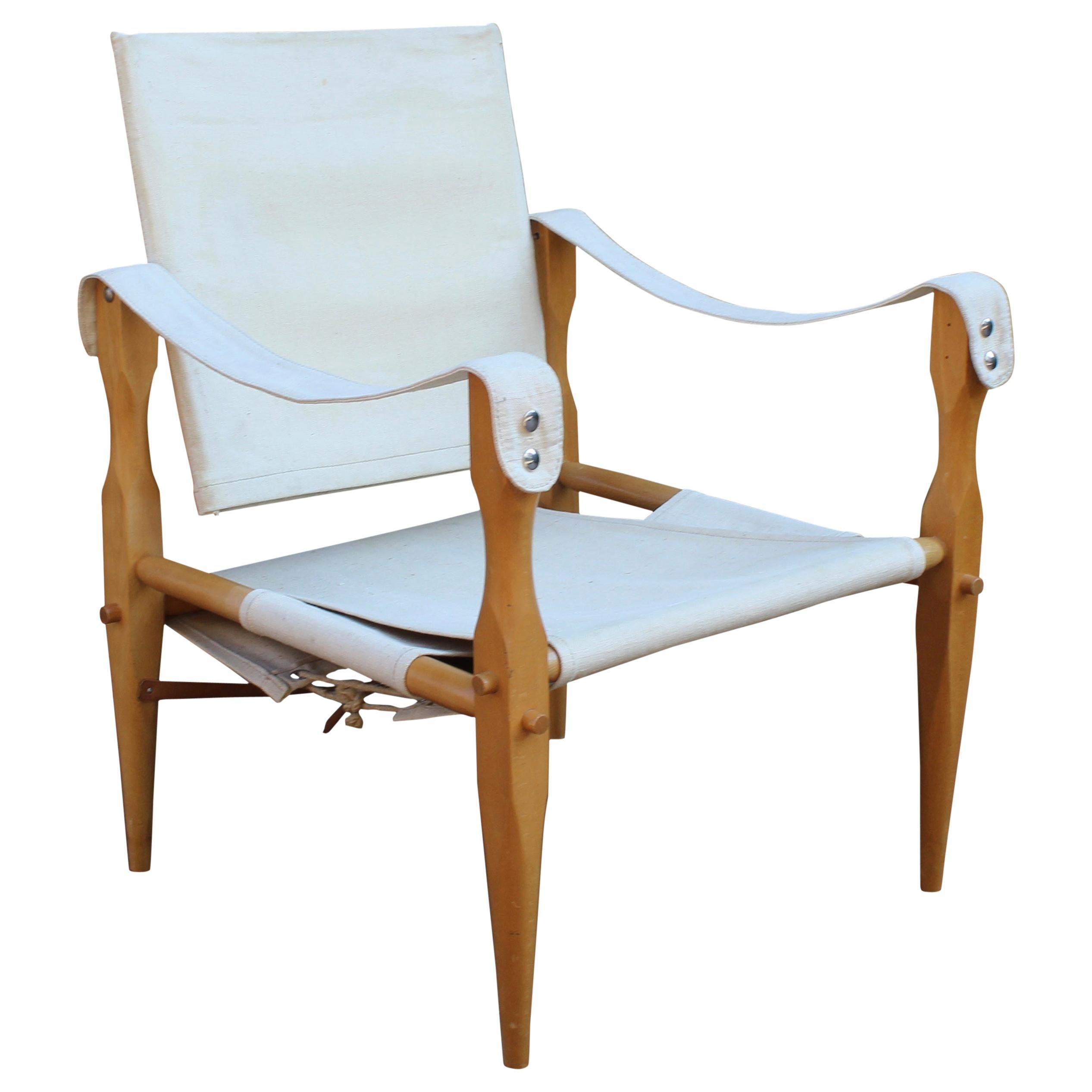 1960s 'Safari' Chair Wilhelm Kienzle Canvass Seat, Back and a Beech Frame