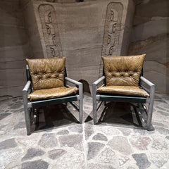 Michel Arnoult Style , Safari Gray Oak Lounge Chairs 1960s