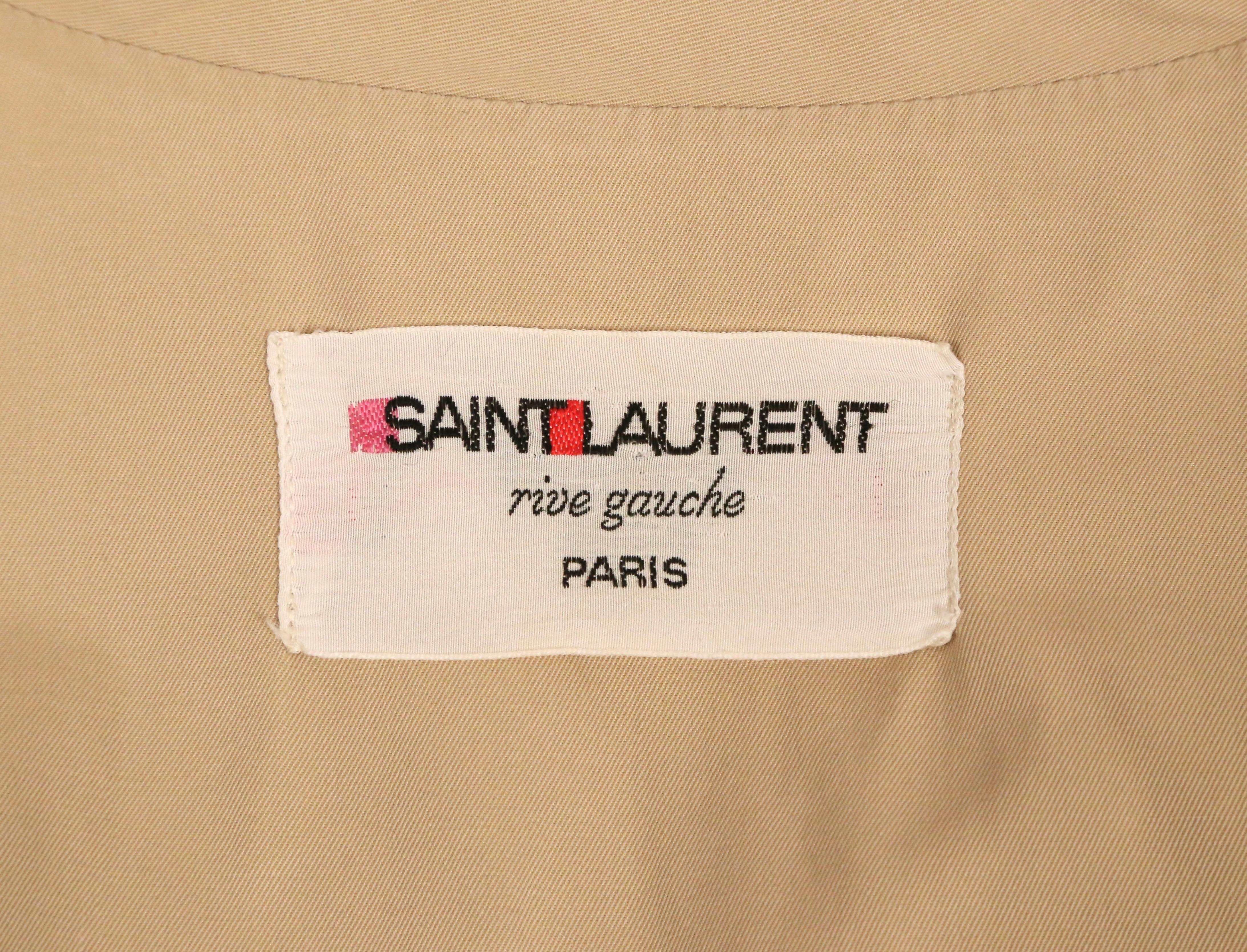 1960's SAINT LAURENT tan A-line cotton gaberdine trench coat For Sale 5