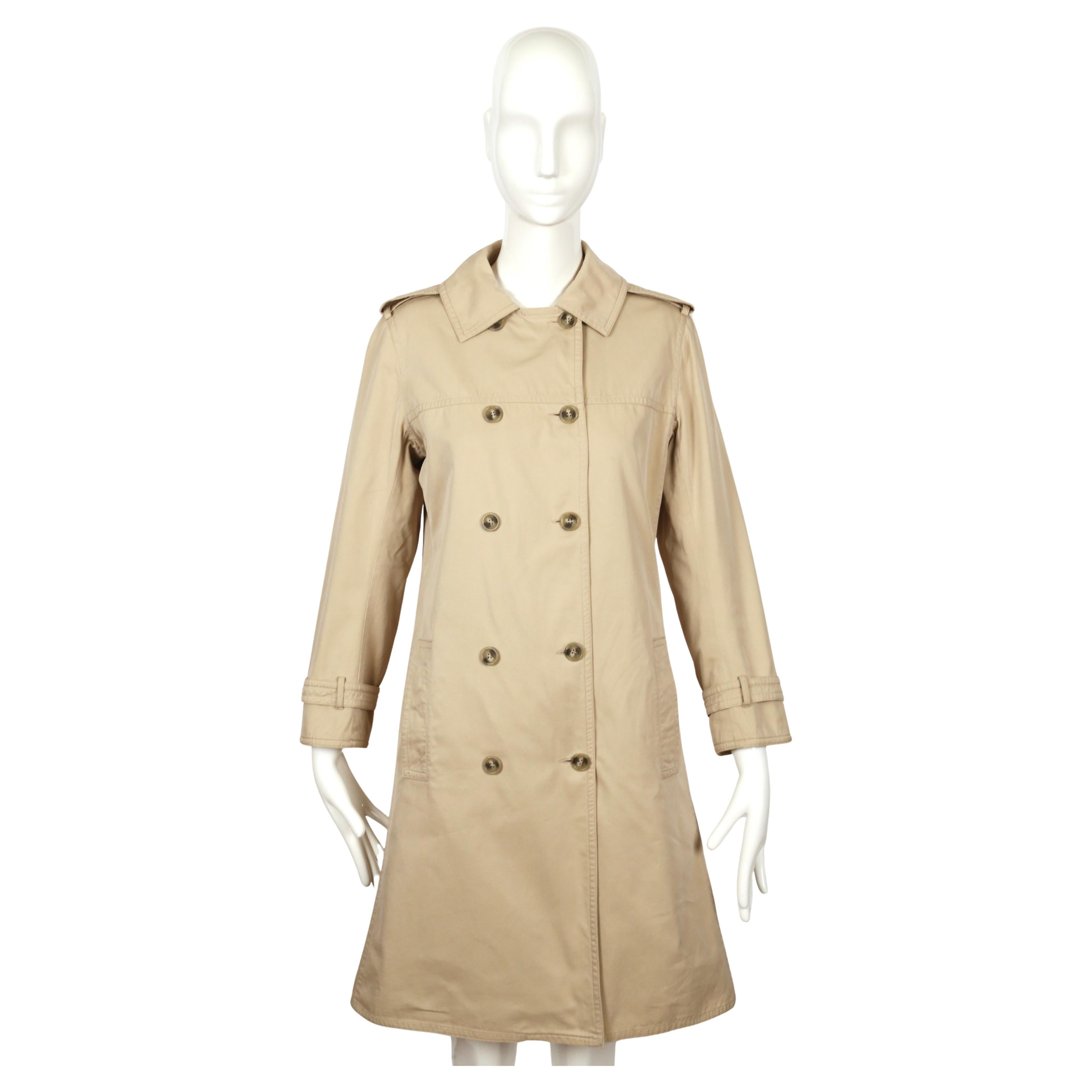Beige 1960's SAINT LAURENT tan A-line cotton gaberdine trench coat For Sale
