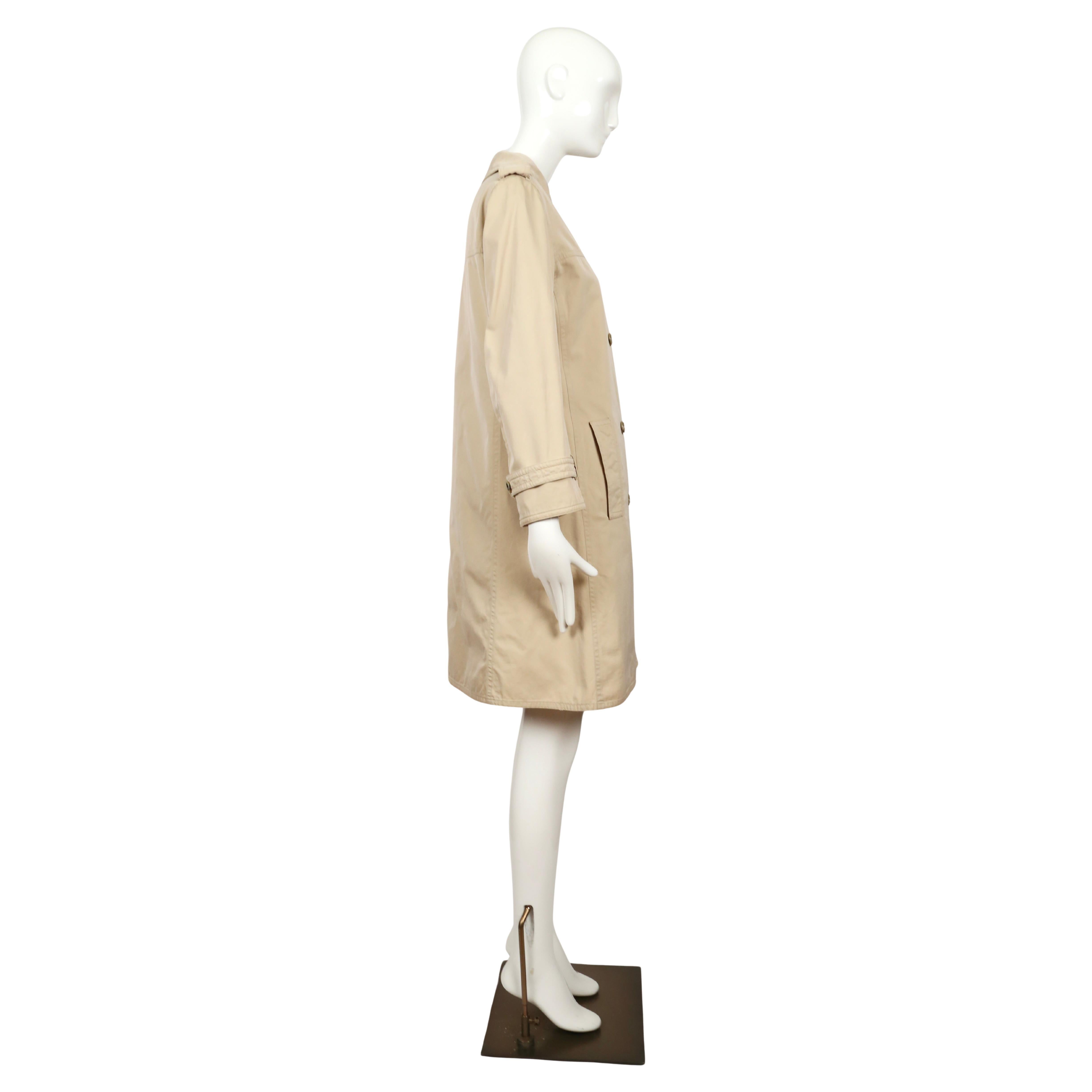 Women's or Men's 1960's SAINT LAURENT tan A-line cotton gaberdine trench coat For Sale