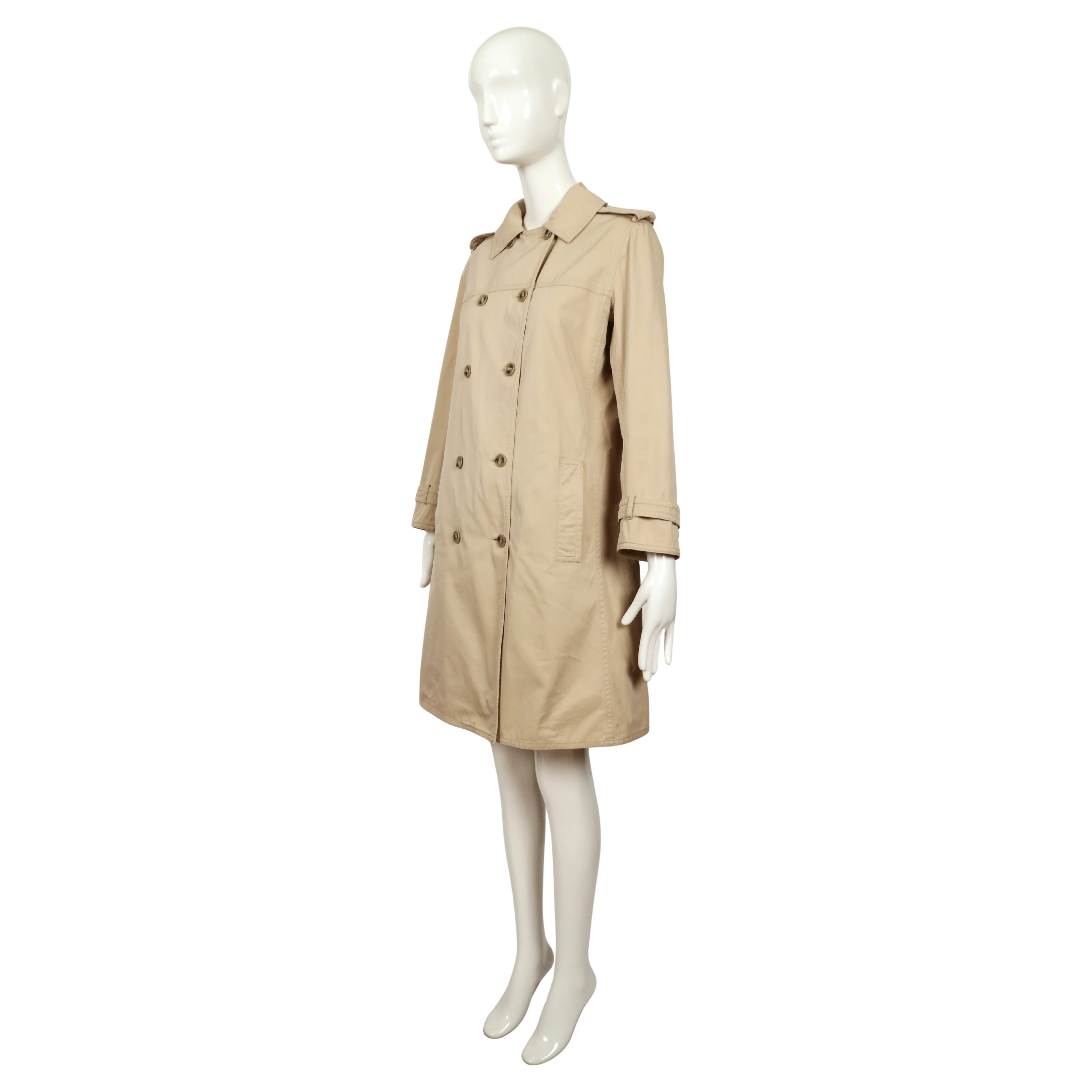 1960's SAINT LAURENT tan A-line cotton gaberdine trench coat For Sale 1