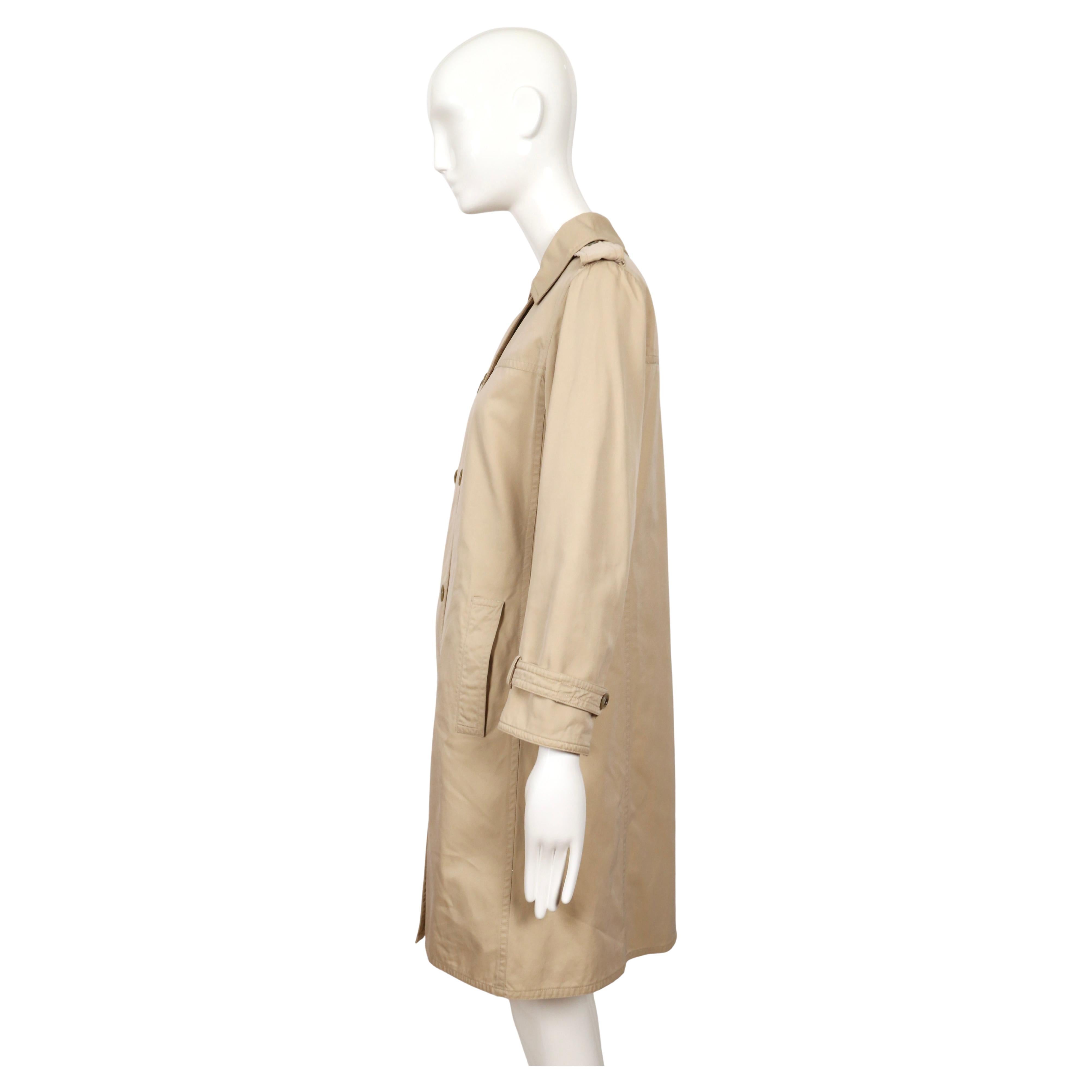 1960's SAINT LAURENT tan A-line cotton gaberdine trench coat For Sale 2