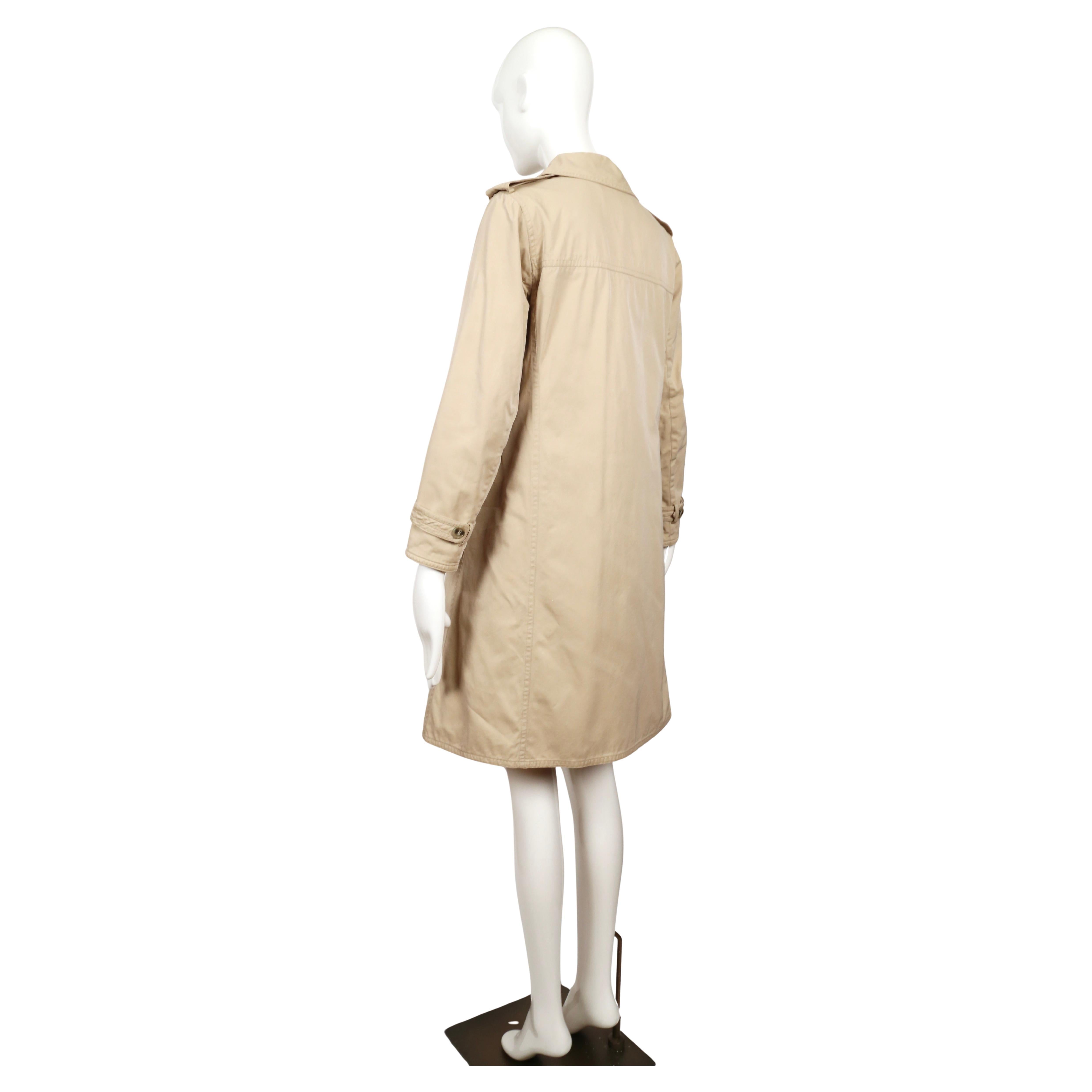 1960's SAINT LAURENT tan A-line cotton gaberdine trench coat For Sale 3