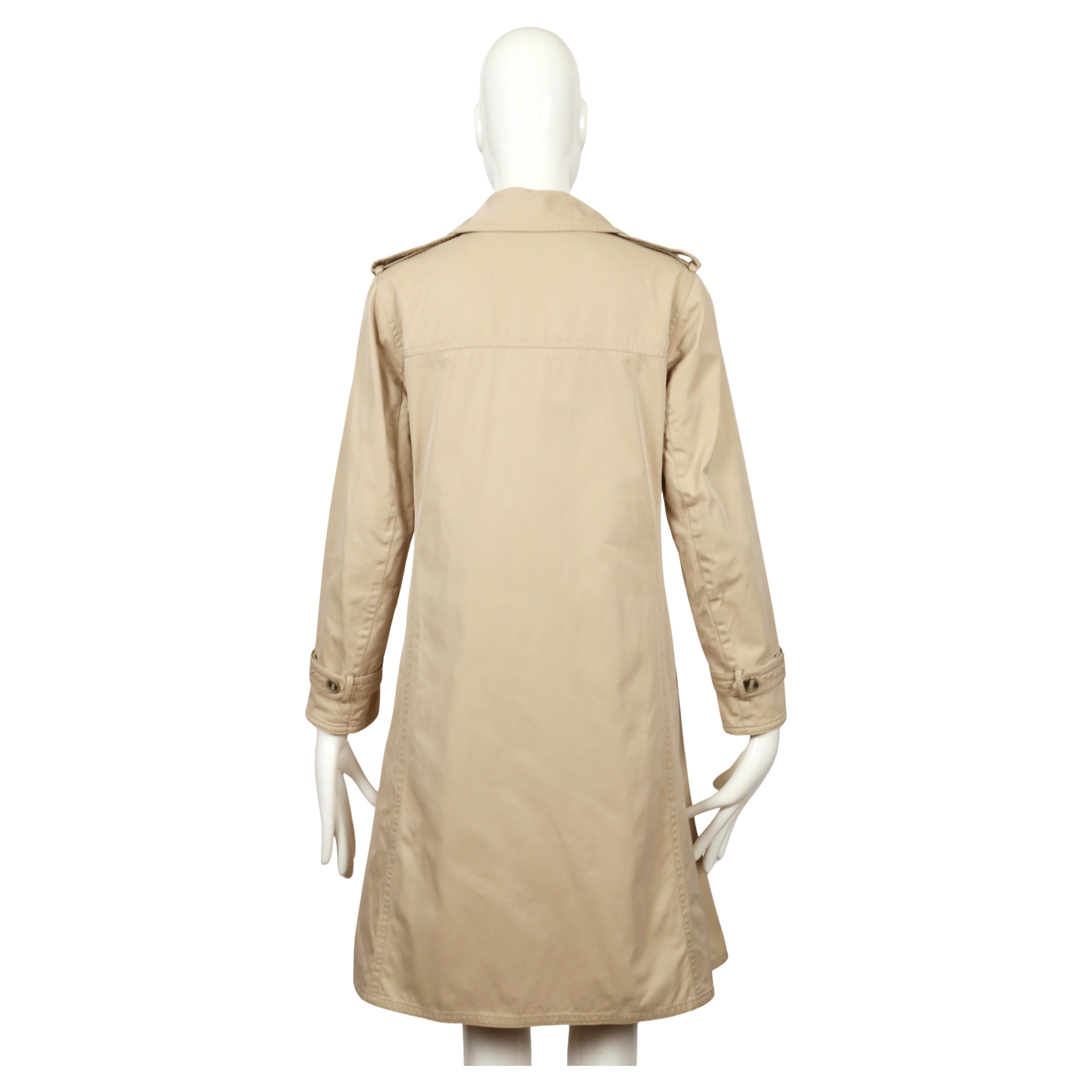 1960's SAINT LAURENT tan A-line cotton gaberdine trench coat For Sale 4