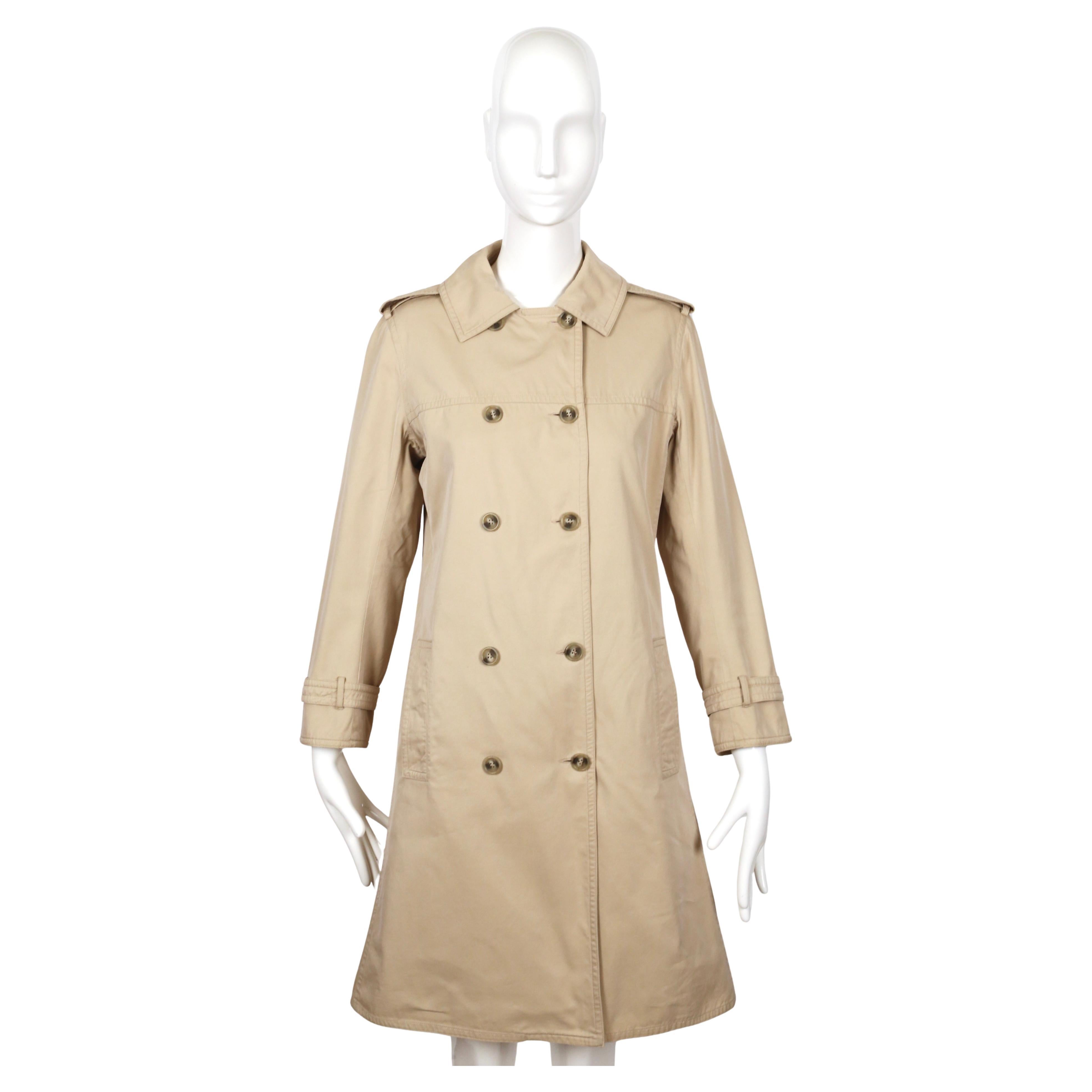 1960's SAINT LAURENT tan A-line cotton gaberdine trench coat For Sale