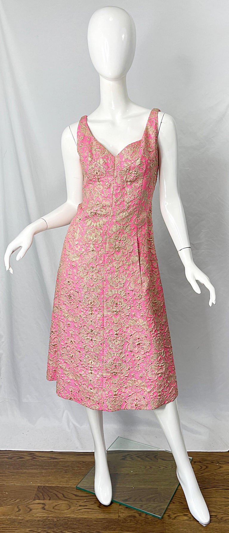 1960s Saks 5th Avenue Pink + Gold Silk Brocade A Line Dress / Jacket 60s  Set at 1stDibs | matching dress and jacket set, a line dress with jacket,  vintage dress jacket