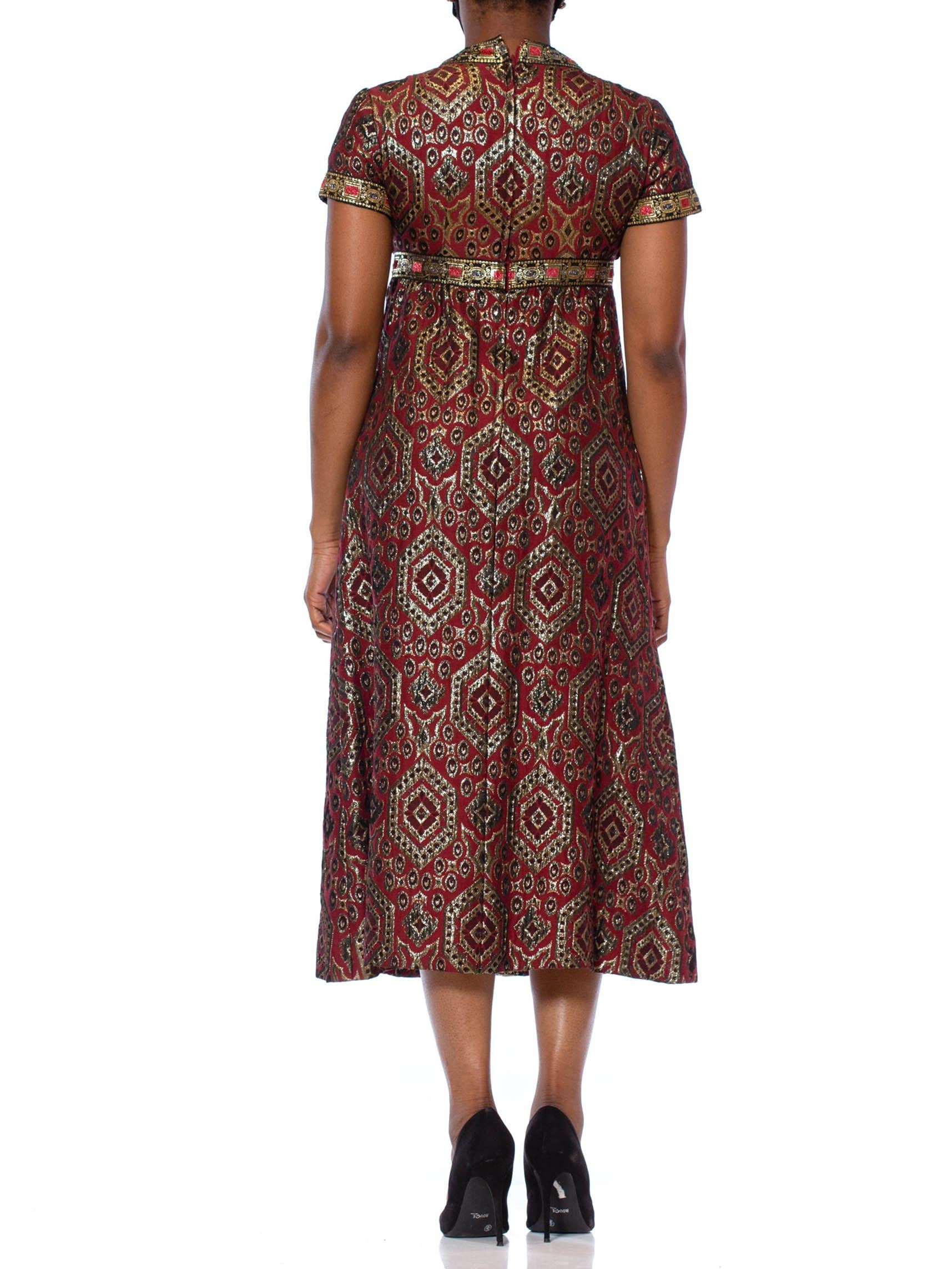 1960S SAKS Burgundy & Black Cotton Lurex Gold Lamé Brocade Midi Length Cocktail 2