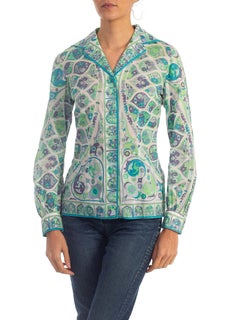 1960'S SAKS FIFTH AVE ITALY EXCLUSIVE EMILIO PUCCI Pyschedelic Printed Cotton V