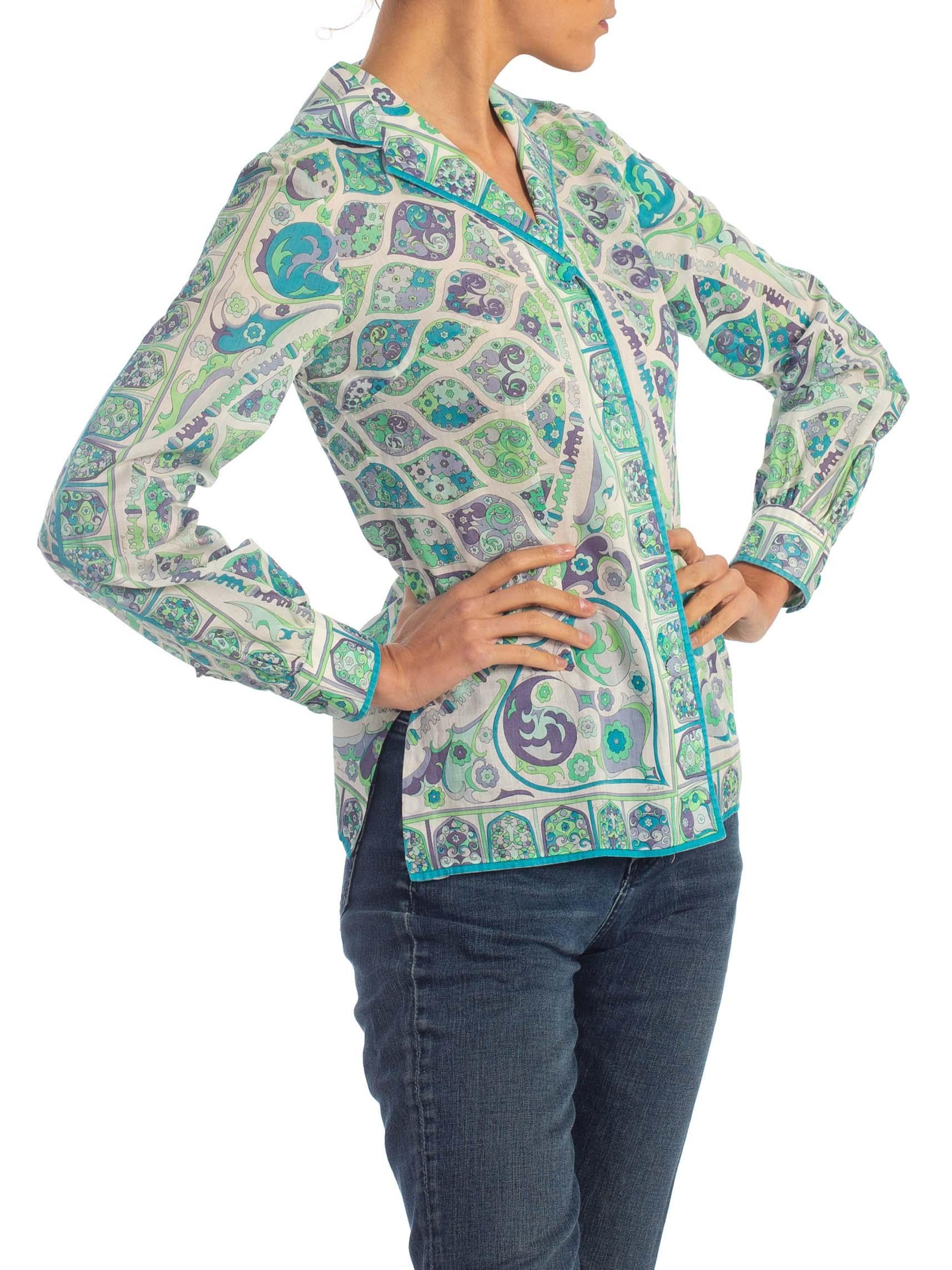 Women's 1960'S SAKS FIFTH AVE ITALY EXCLUSIVE EMILIO PUCCI Pyschedelic Printed Cotton V For Sale
