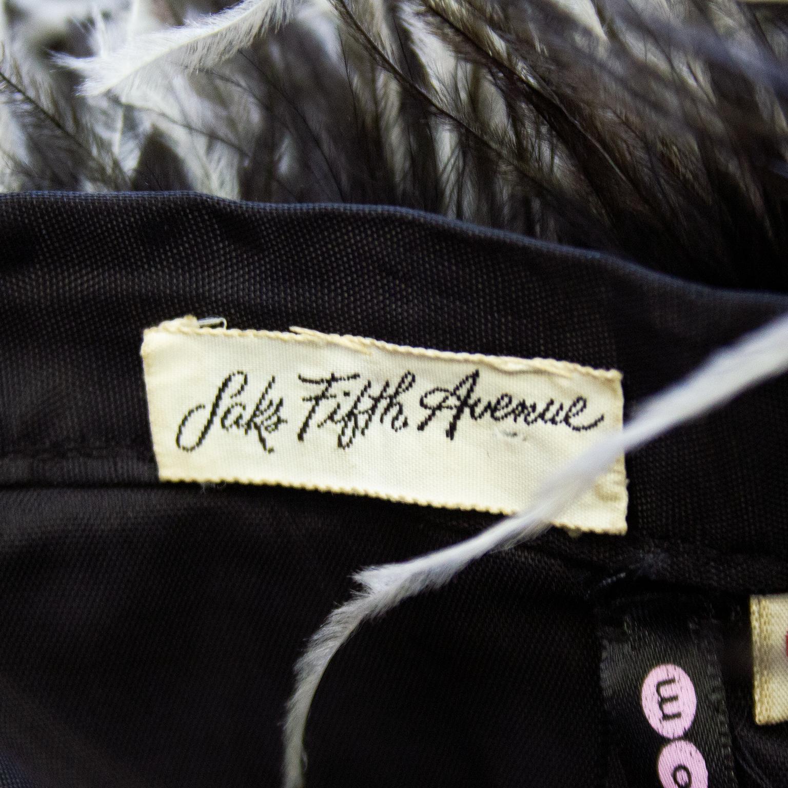 Gray 1960's Saks Fifth Avenue Black and White Ostrich Feather Skirt  For Sale