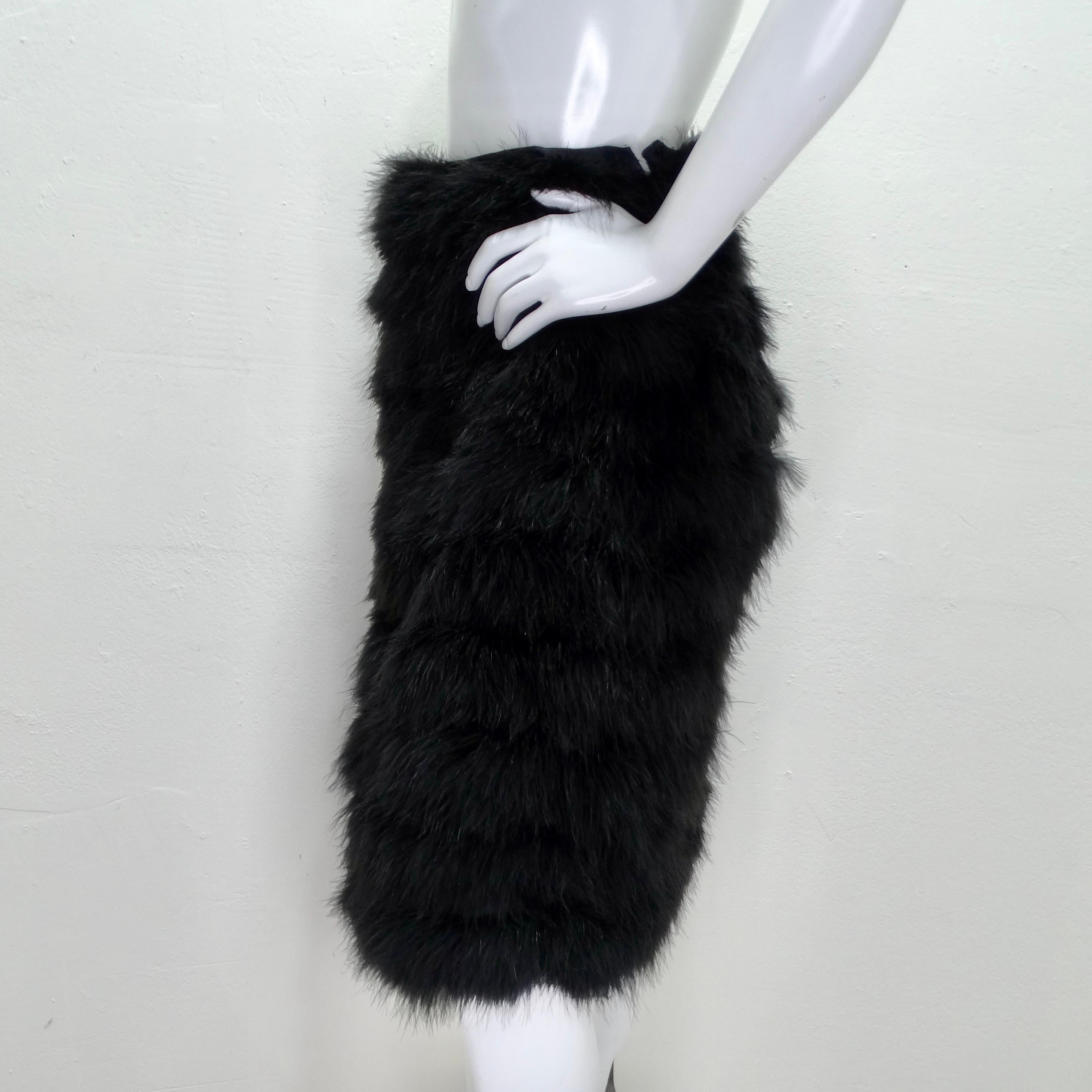 1960s Saks Fifth Avenue Black Marabou Feather Midi Skirt For Sale 2
