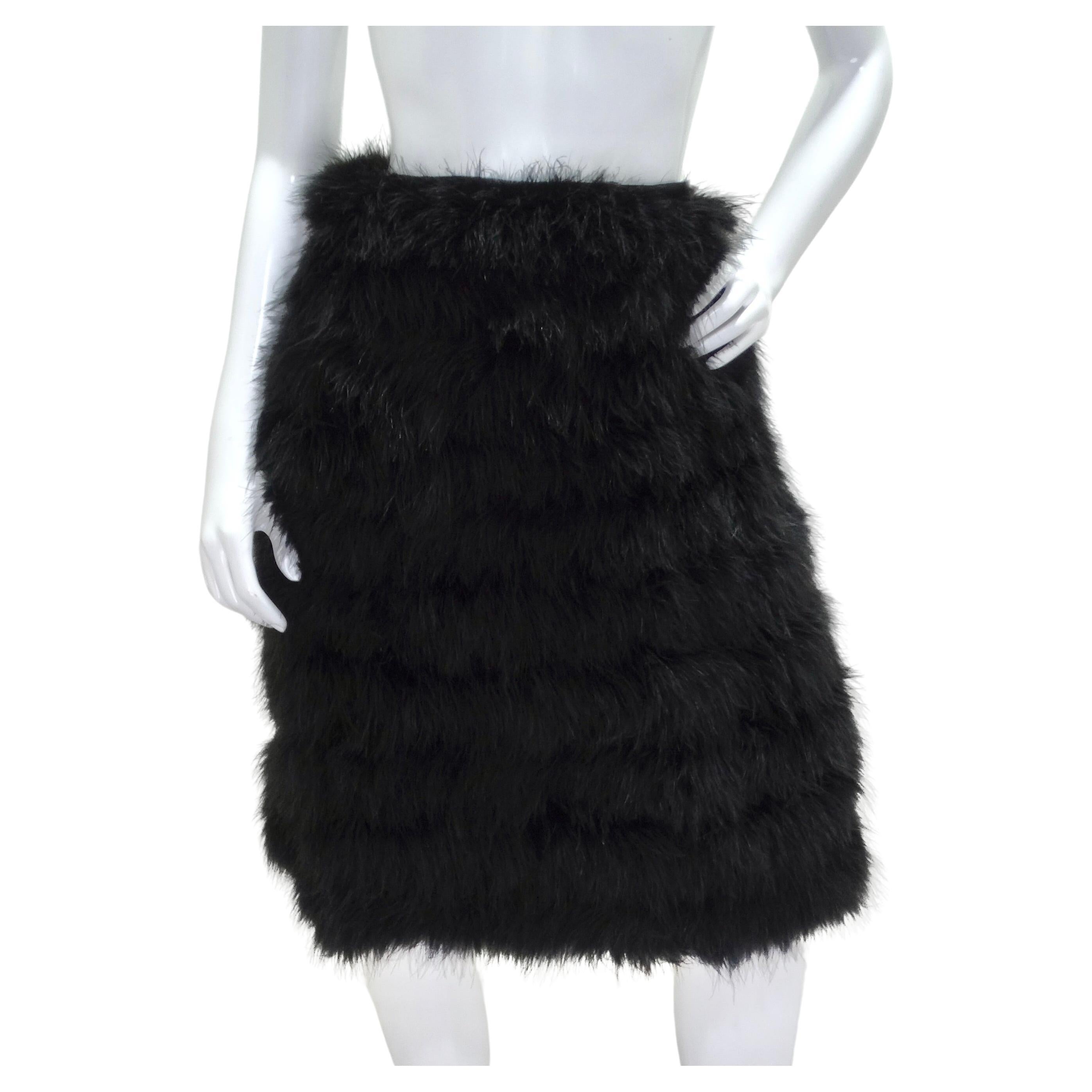 1960s Saks Fifth Avenue Black Marabou Feather Midi Skirt For Sale