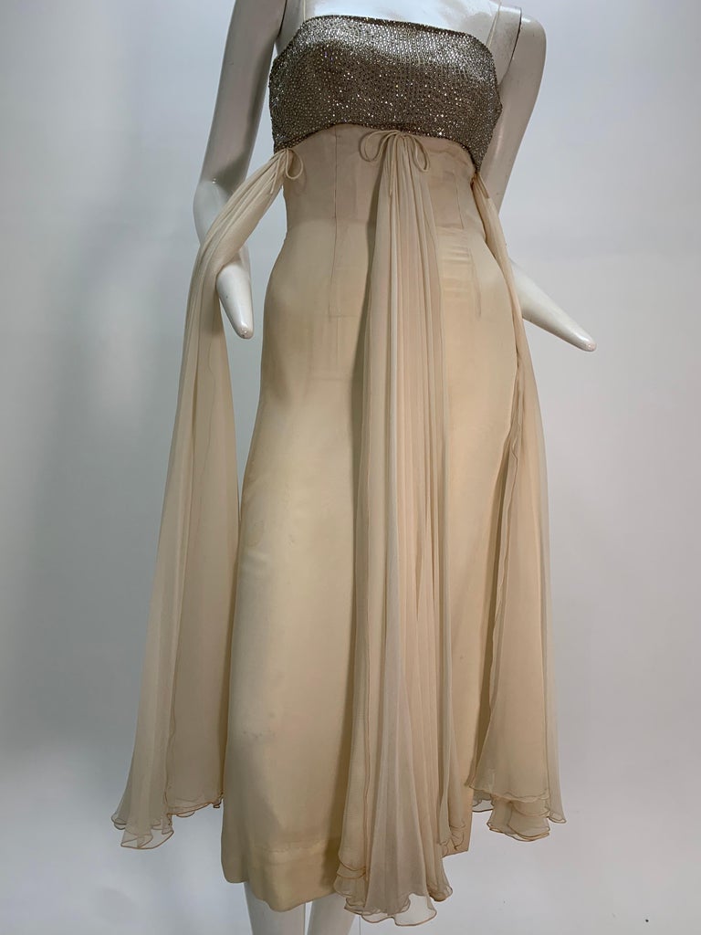 cream silk chiffon dress 1930's Cream Silk Chiffon Gown  Eveliina Vintage