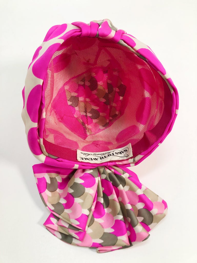 Women's 1960s Saks Fifth Avenue Pink Polka Dot Silk Mod Turban