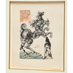 1960's. Salvador Dalí, "Cerberus Inferno #6" Woodblock Print Framed Under Glass