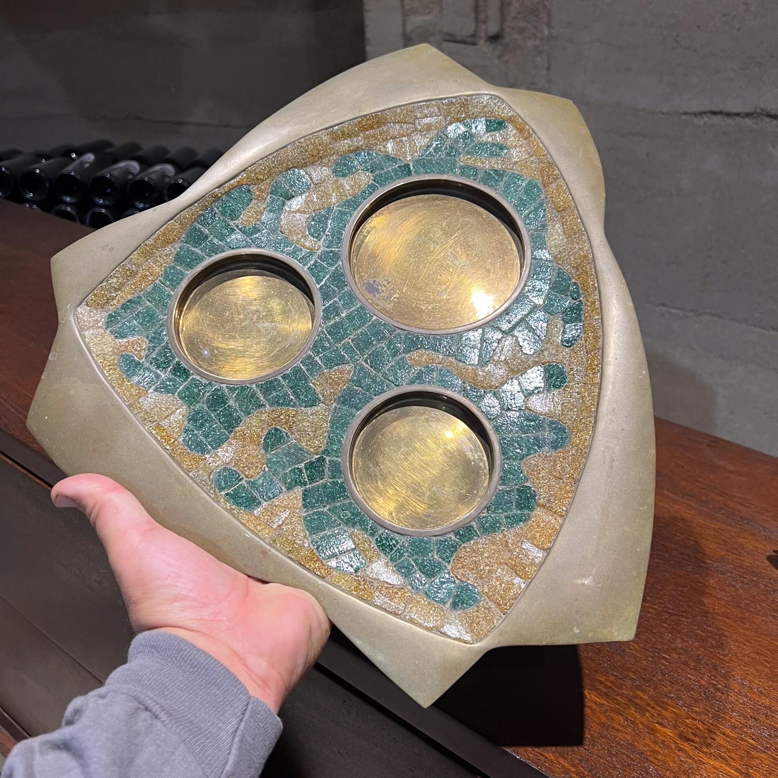 1960s Salvador Teran Coffee Tea Service Set of 5 Brass Mosaic Stone Mexico For Sale 7