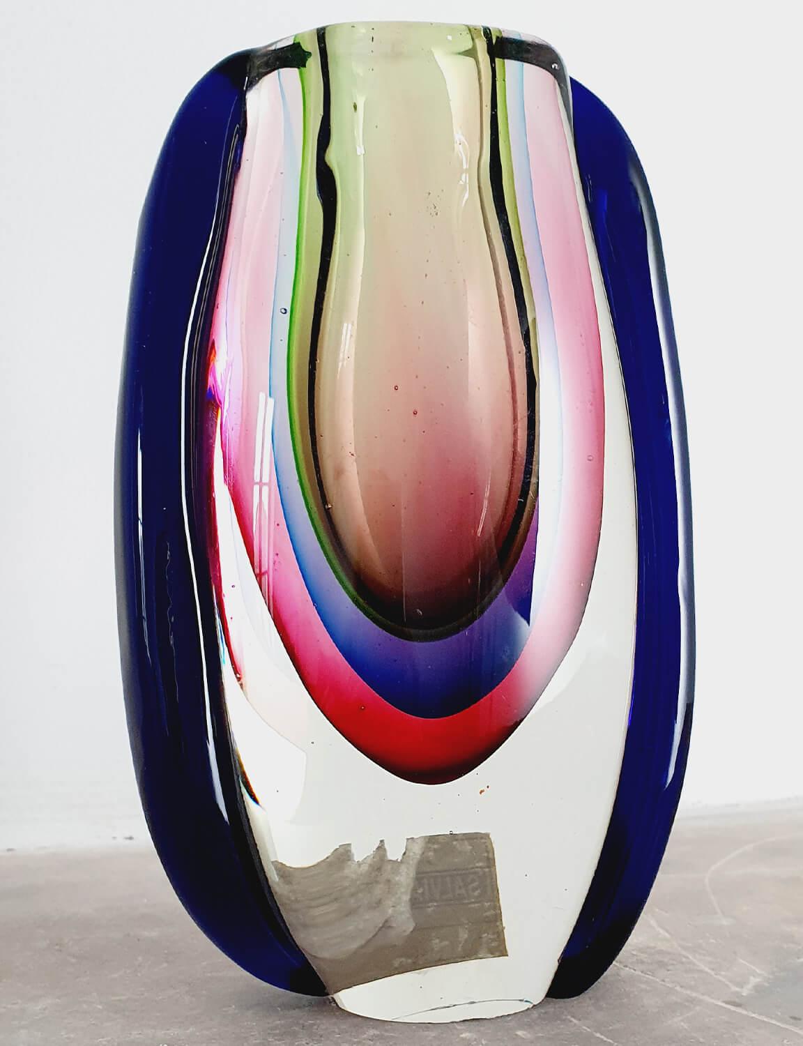 Mid-20th Century 1960s Italian Quadruple Sommerso Hand-Blown Purple Murano Glass Vase by Salviati