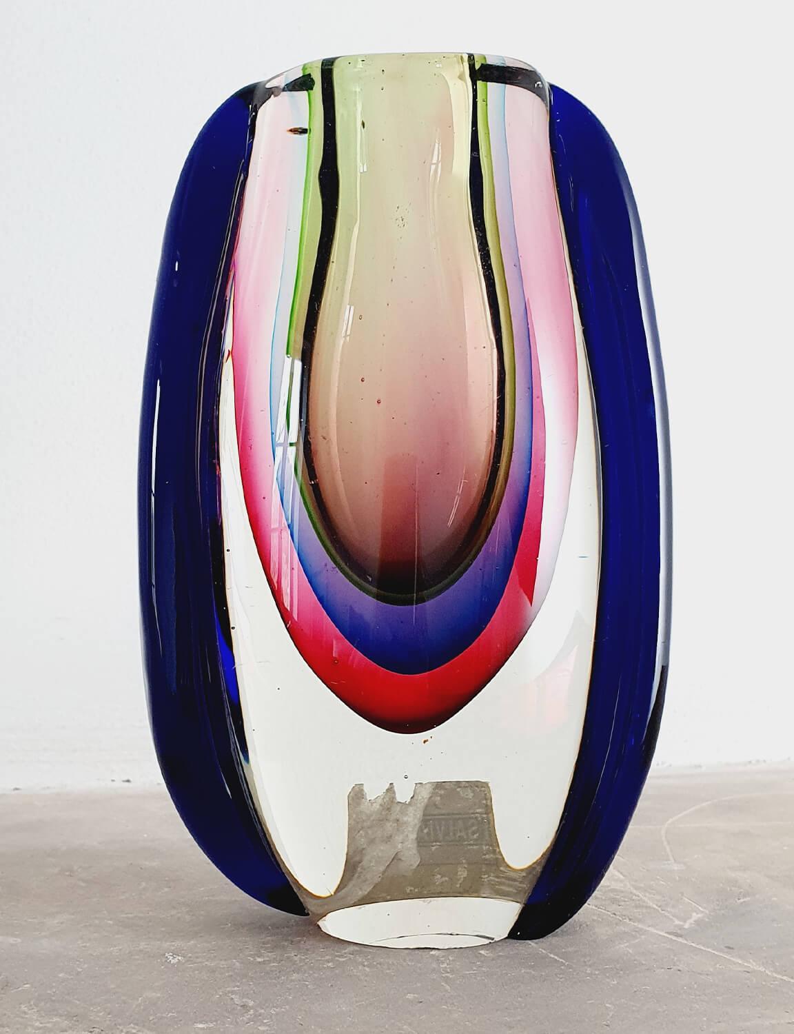 Art Glass 1960s Italian Quadruple Sommerso Hand-Blown Purple Murano Glass Vase by Salviati